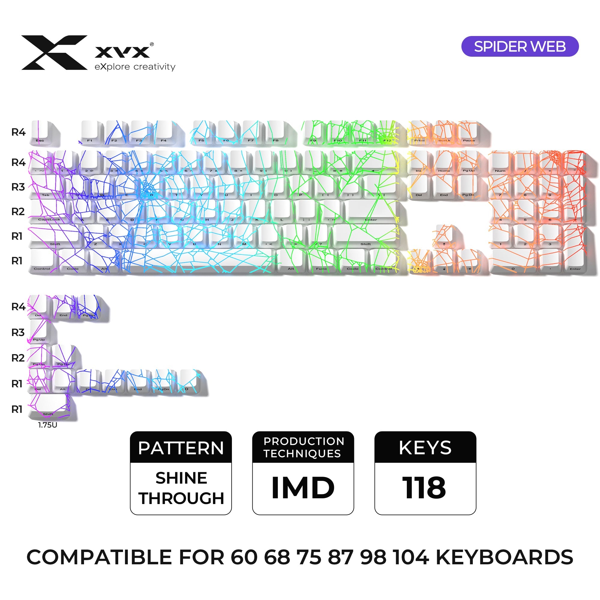 XVX IMD Spider Web Shine-Through OEM Profile 118-Key Keycap Set