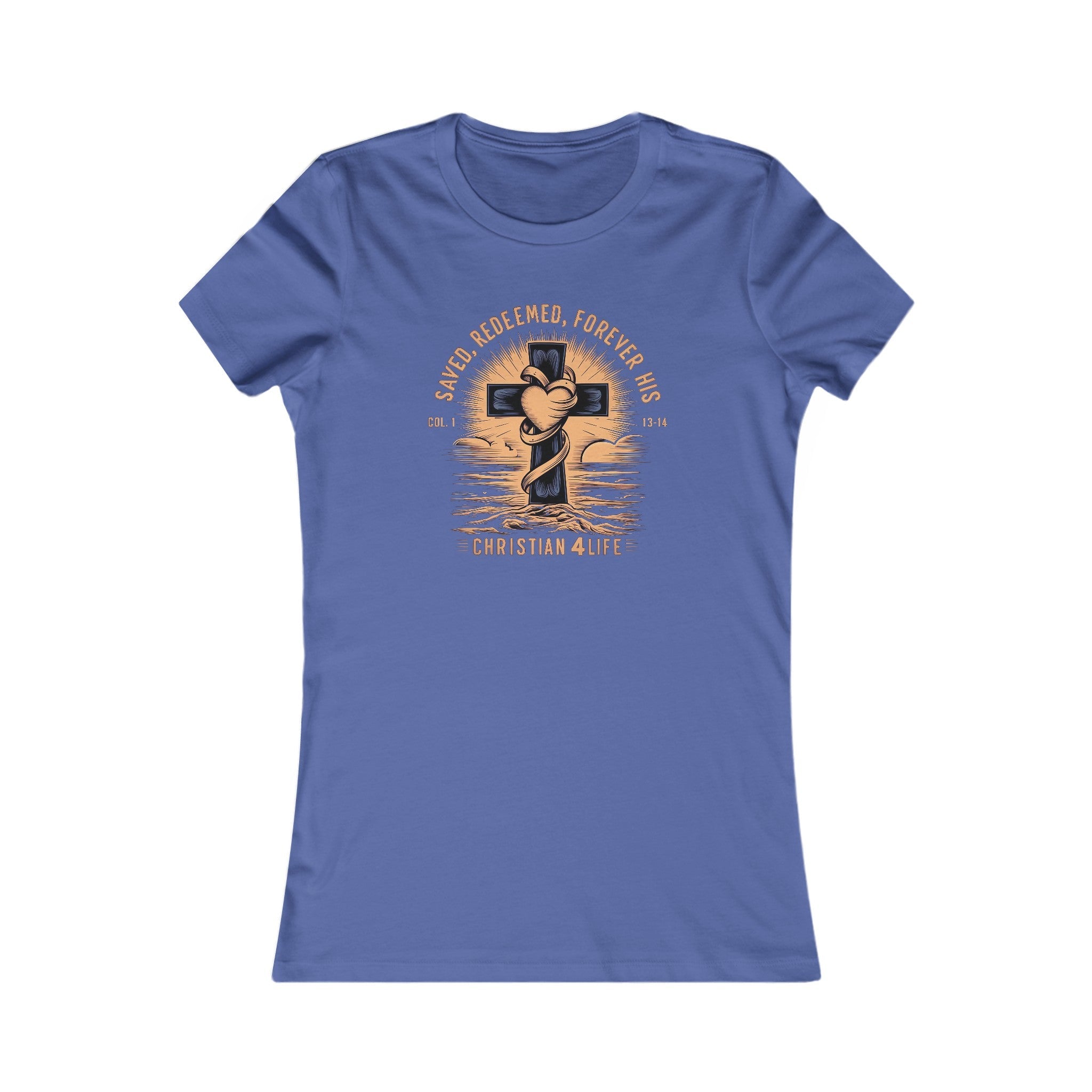 Women's "Saved, Redeemed, Forever His" inspirational Christian t-shirt