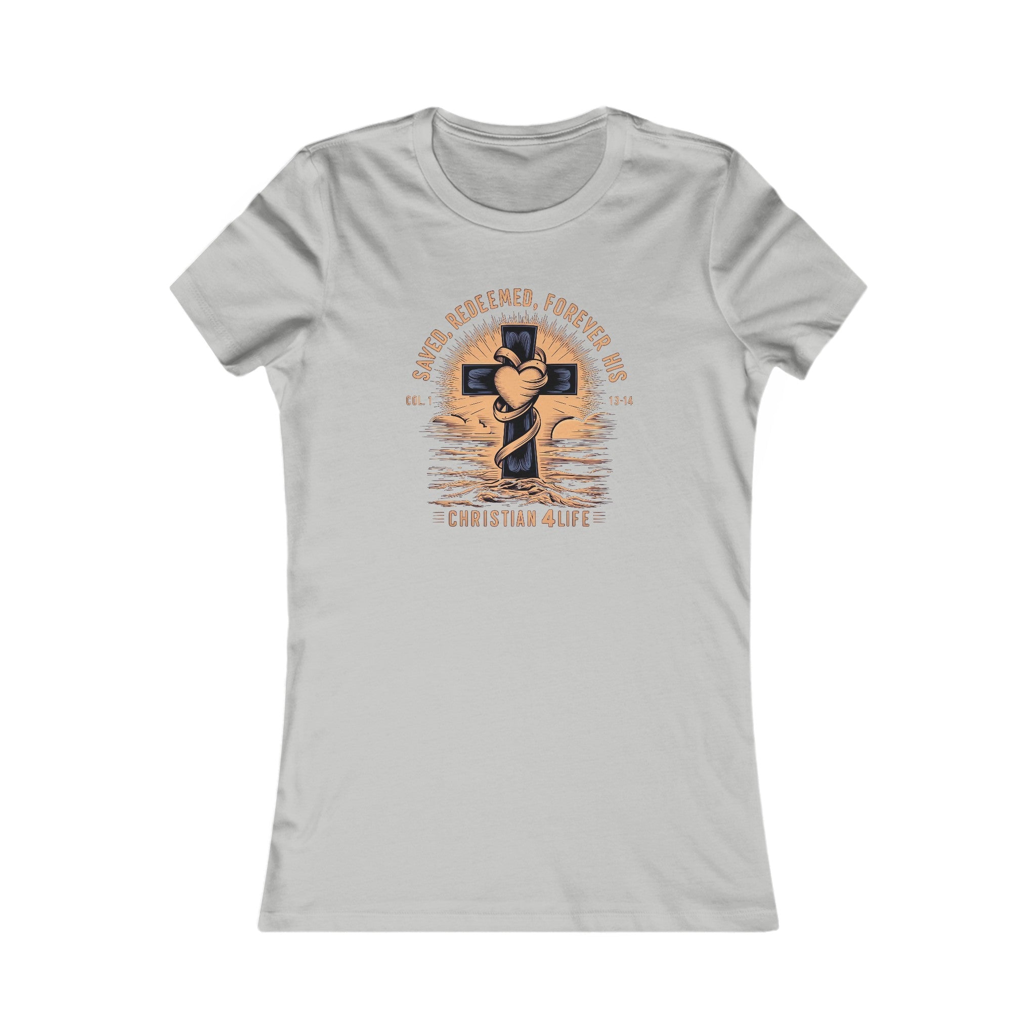 Women's "Saved, Redeemed, Forever His" inspirational Christian t-shirt