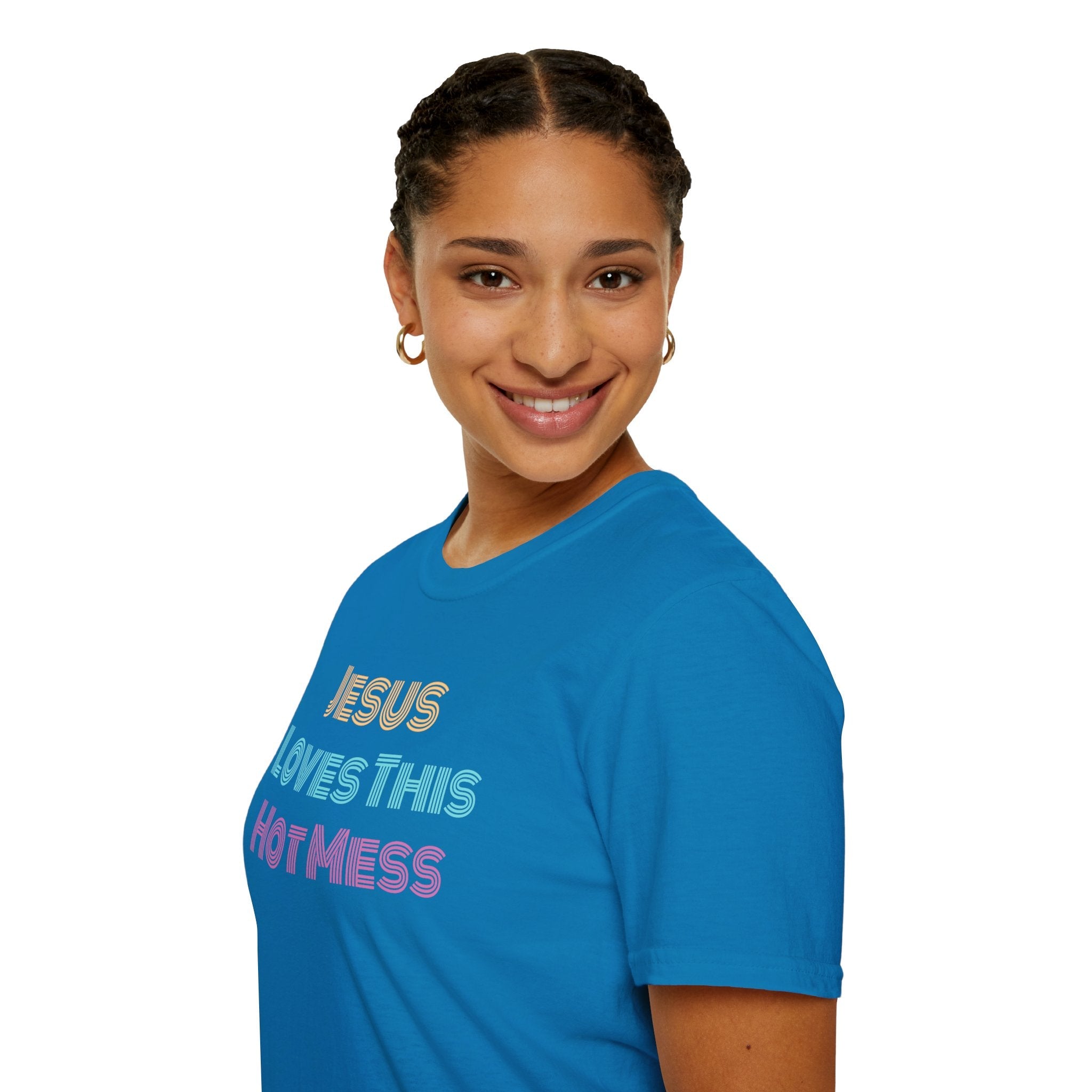 Unisex "Jesus Loves this Hot Mess" Christian Cotton Softstyle T-Shirt