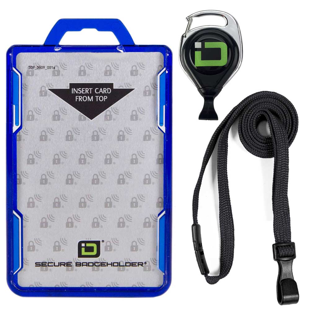 Secure Badge Holder Duolite ® Vertical 2 ID Card Holder, Retractable Reel, and Lanyard Bundle