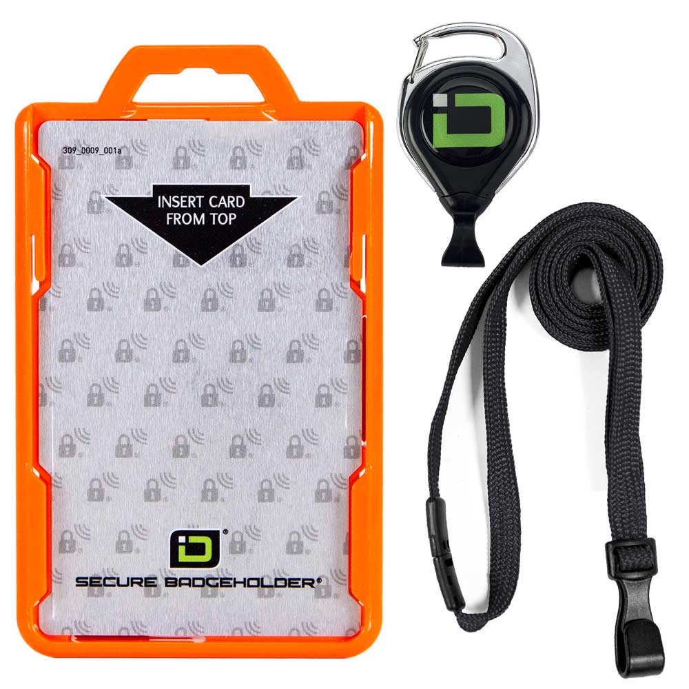 Secure Badge Holder Duolite ® Vertical 2 ID Card Holder, Retractable Reel, and Lanyard Bundle