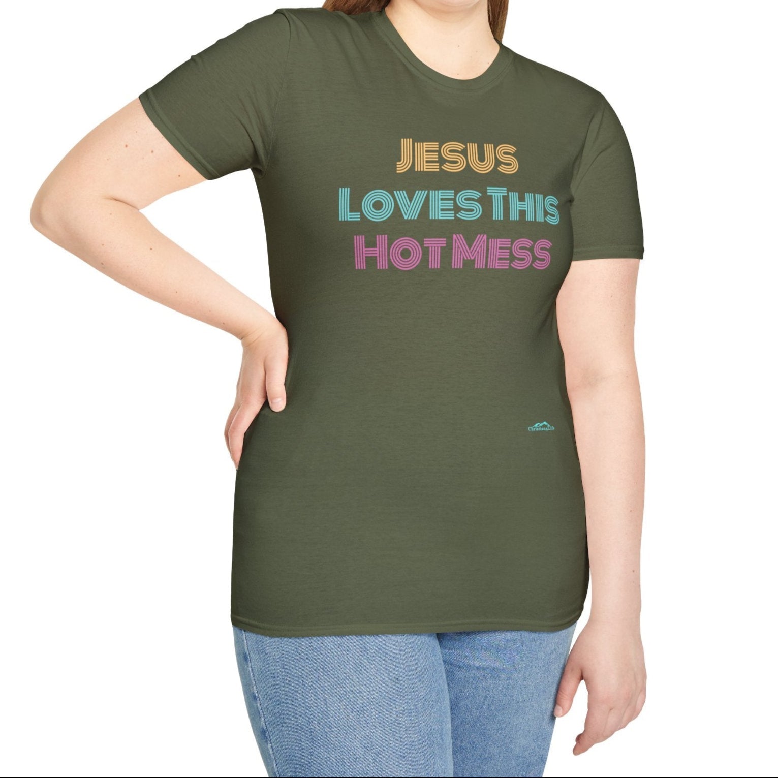 Unisex "Jesus Loves this Hot Mess" Christian Cotton Softstyle T-Shirt
