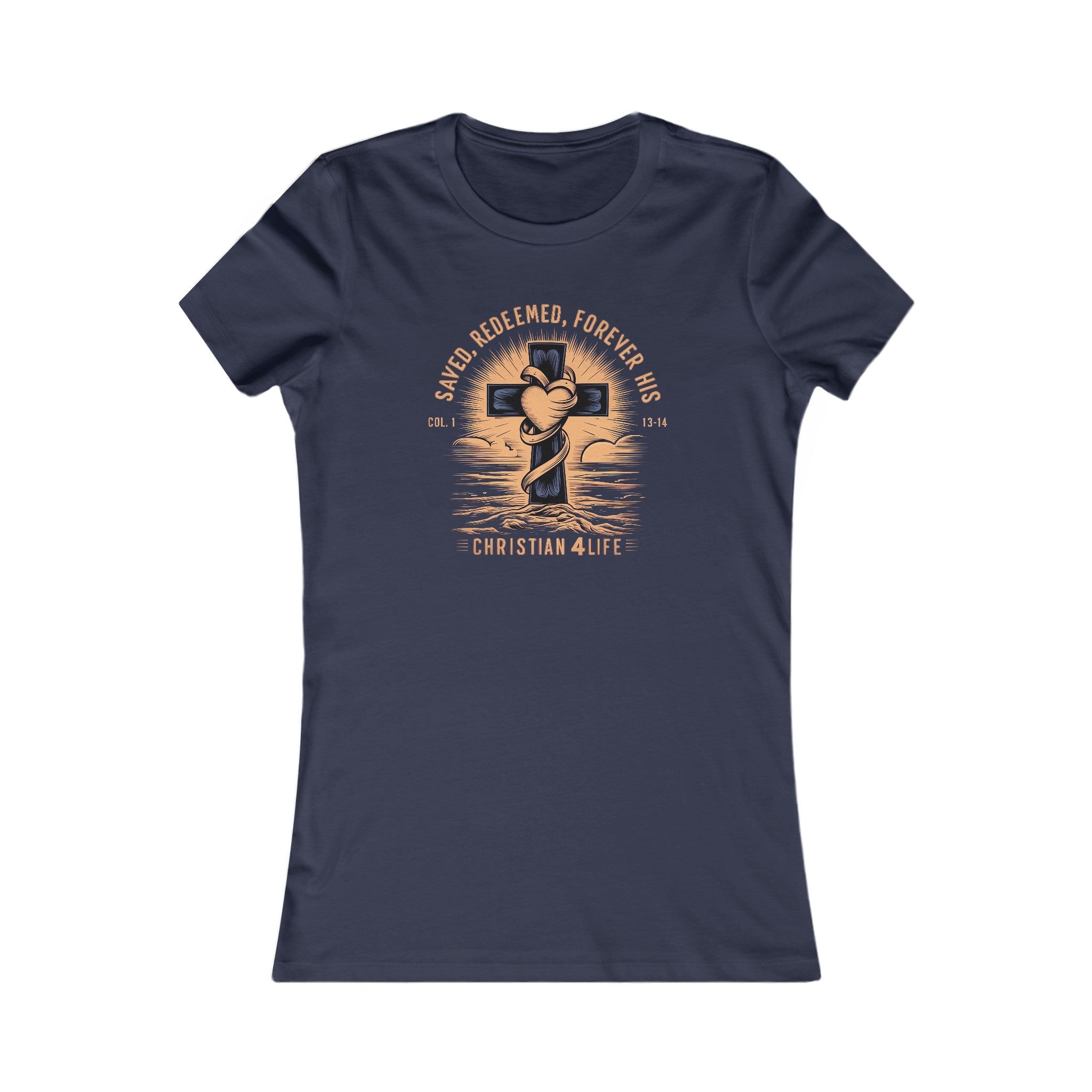 Women's "Saved, Redeemed, Forever His" inspirational Christian t-shirt