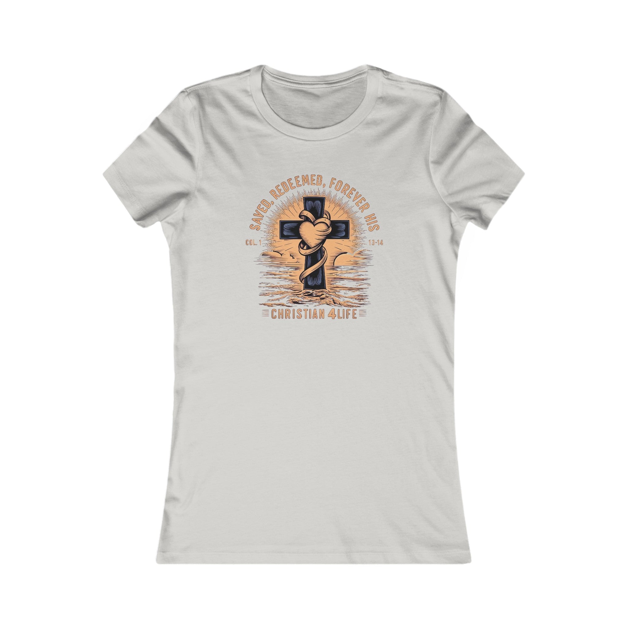 Women's "Saved, Redeemed, Forever His" inspirational Christian t-shirt