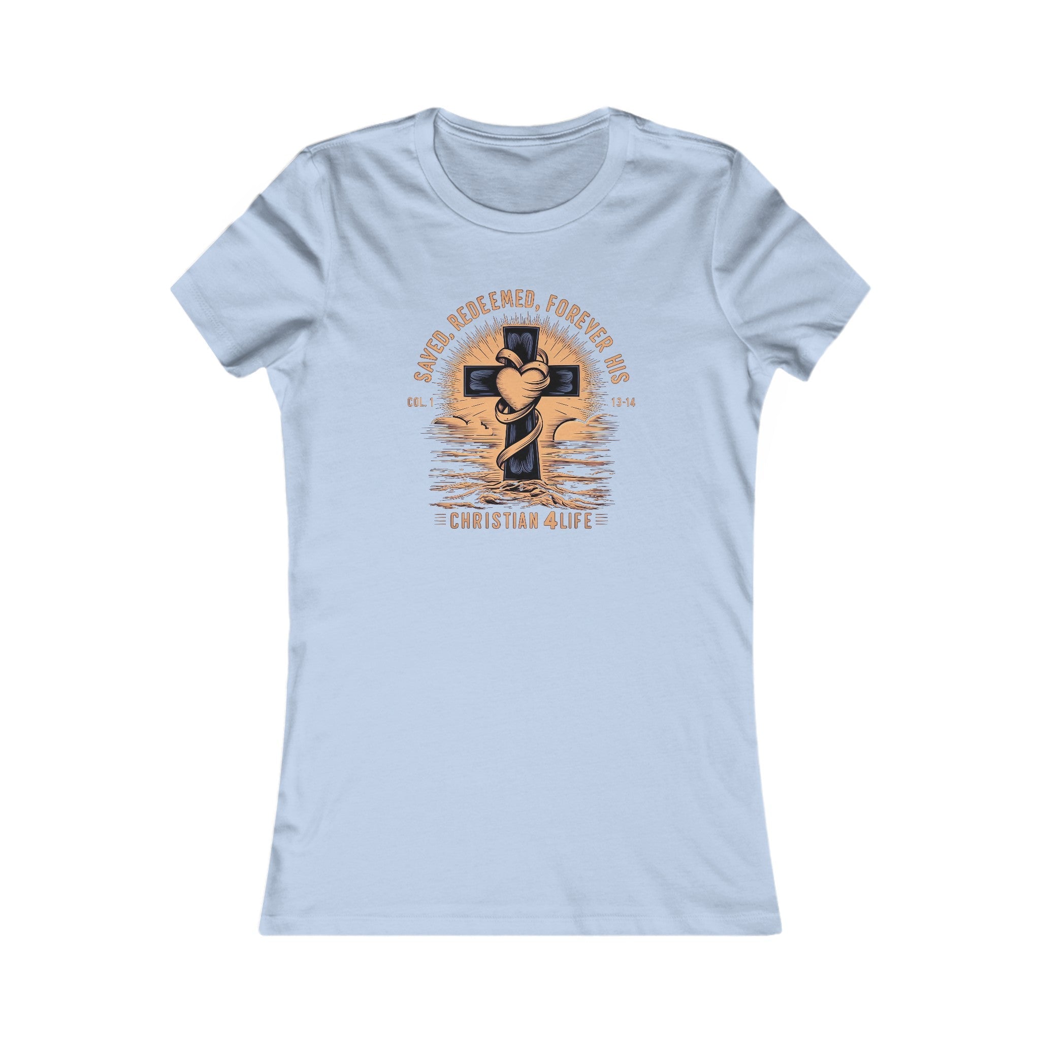 Women's "Saved, Redeemed, Forever His" inspirational Christian t-shirt