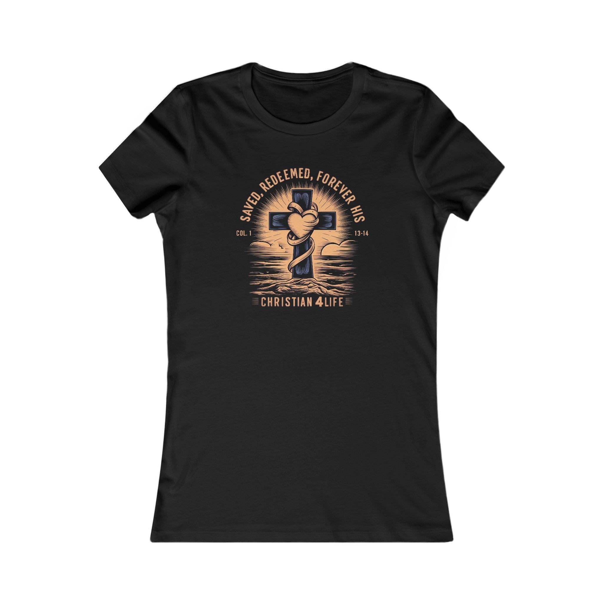 Women's "Saved, Redeemed, Forever His" inspirational Christian t-shirt