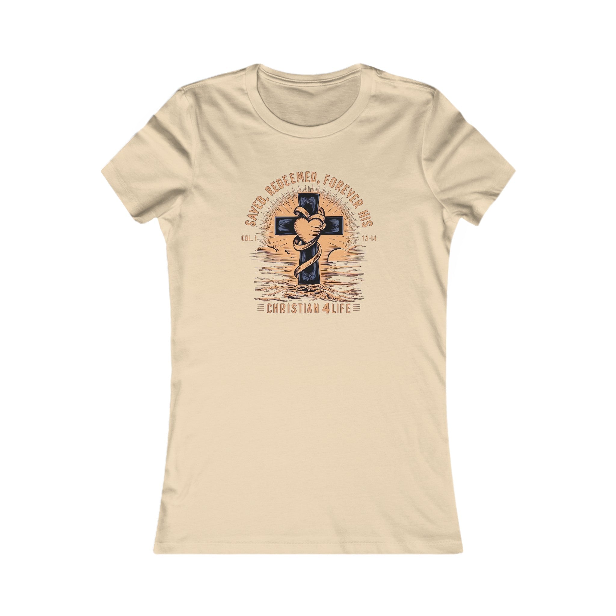 Women's "Saved, Redeemed, Forever His" inspirational Christian t-shirt
