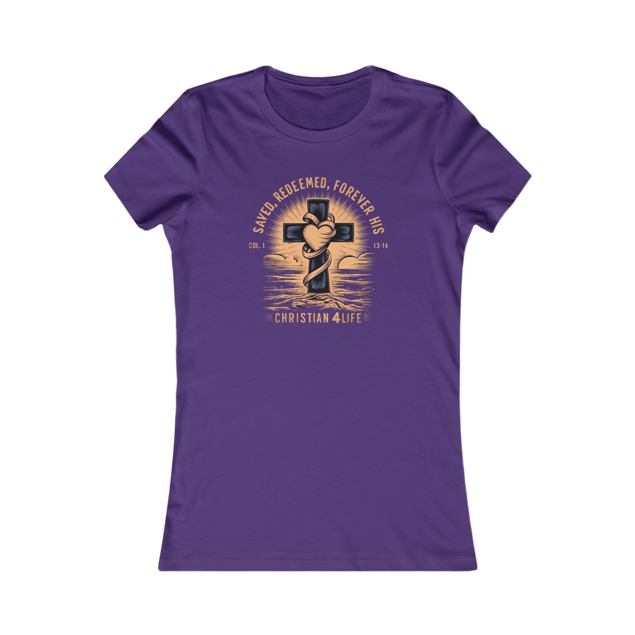Women's "Saved, Redeemed, Forever His" inspirational Christian t-shirt