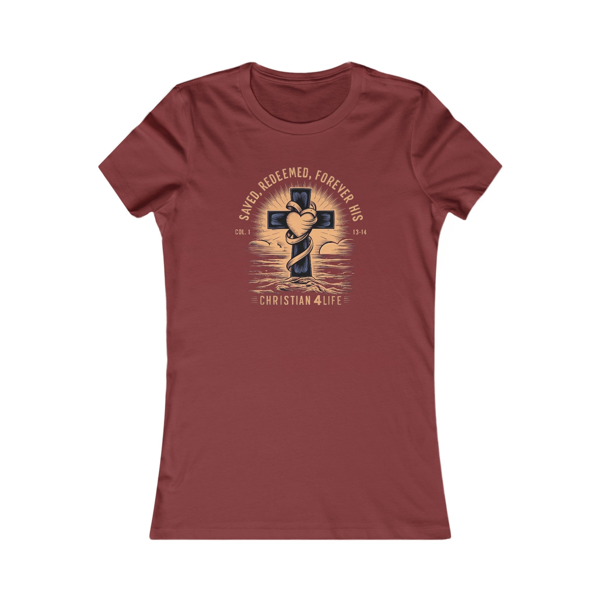 Women's "Saved, Redeemed, Forever His" inspirational Christian t-shirt