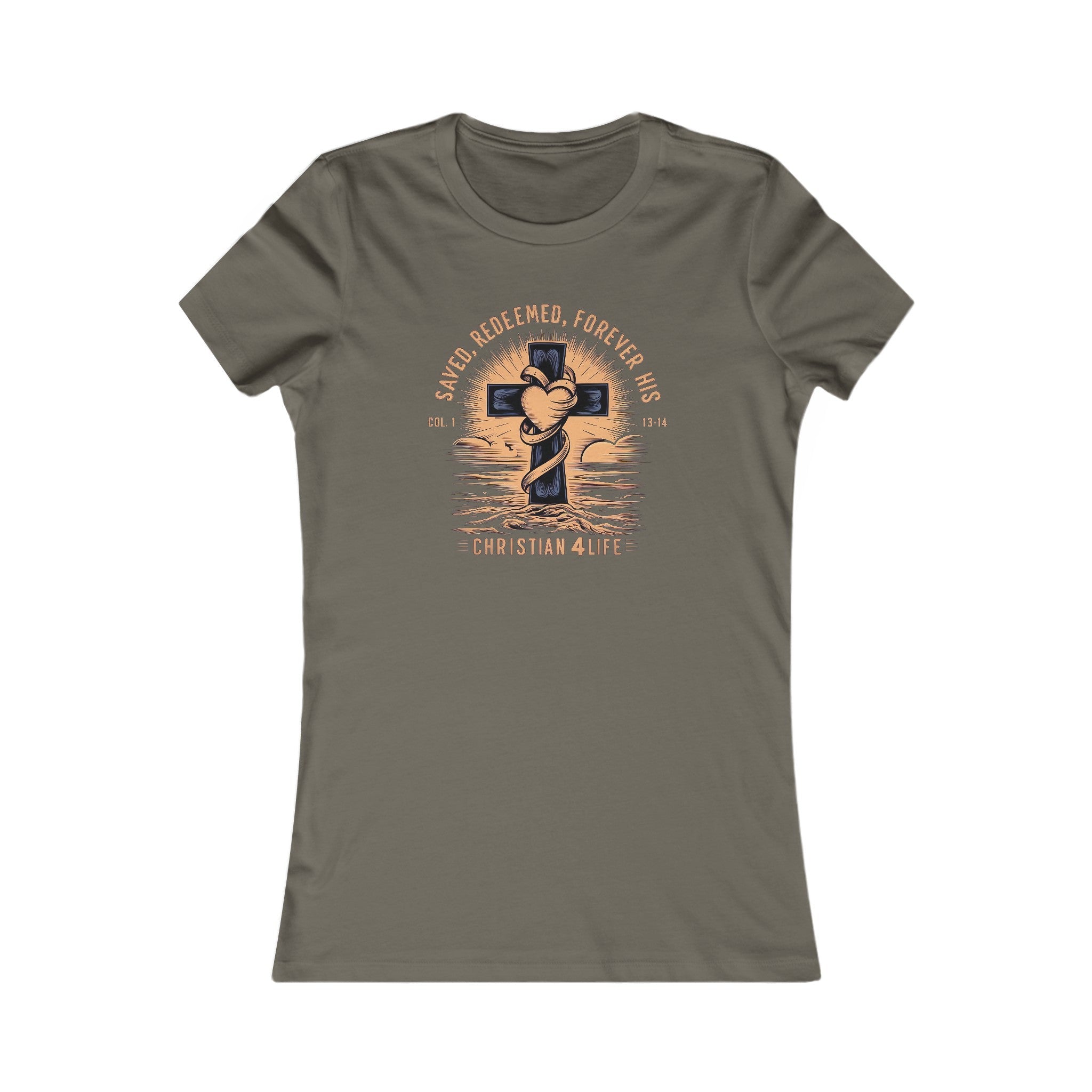 Women's "Saved, Redeemed, Forever His" inspirational Christian t-shirt