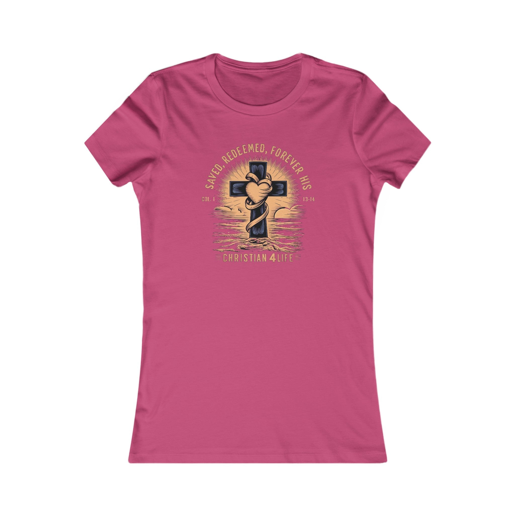 Women's "Saved, Redeemed, Forever His" inspirational Christian t-shirt