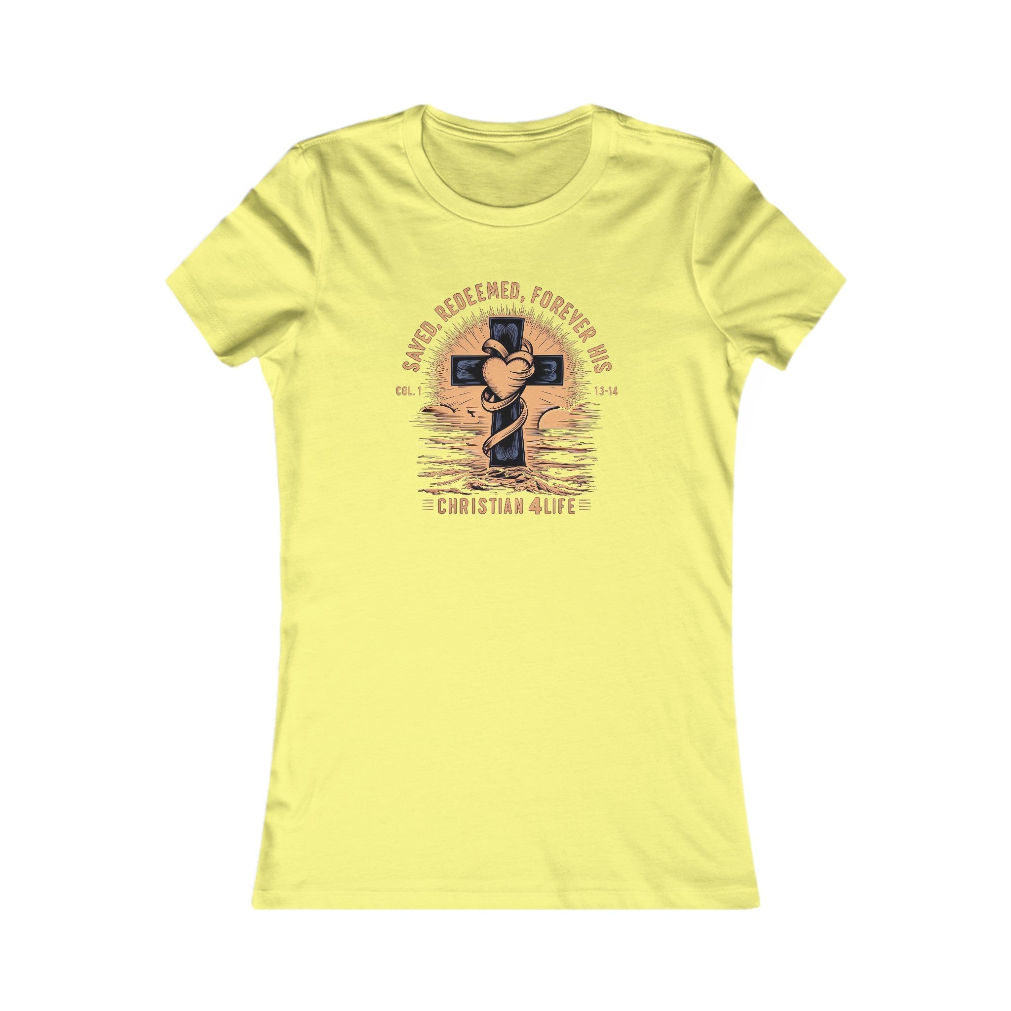 Women's "Saved, Redeemed, Forever His" inspirational Christian t-shirt