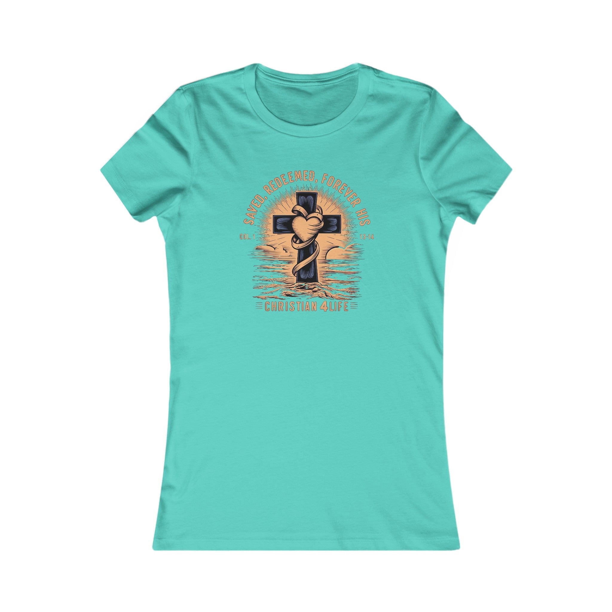 Women's "Saved, Redeemed, Forever His" inspirational Christian t-shirt