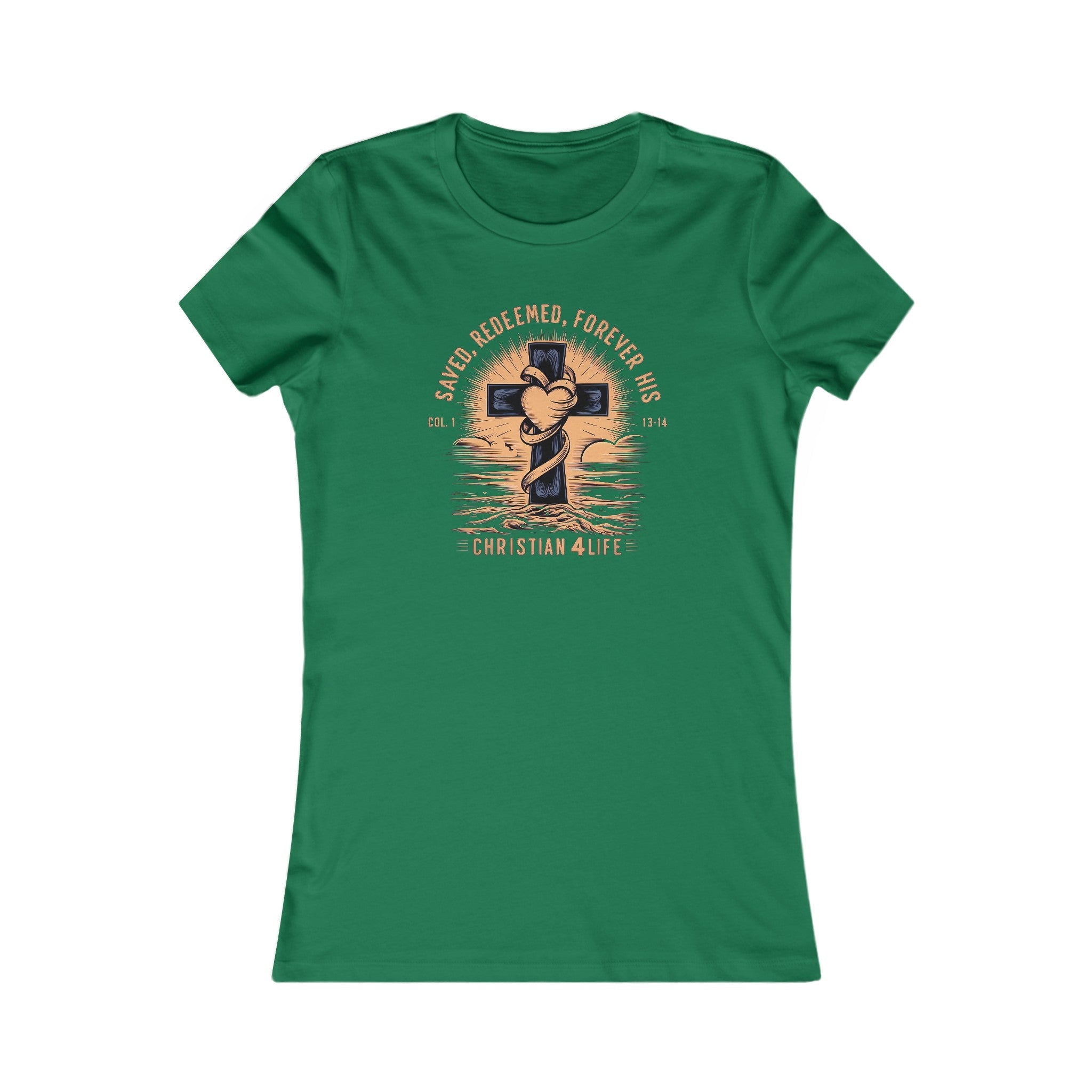 Women's "Saved, Redeemed, Forever His" inspirational Christian t-shirt