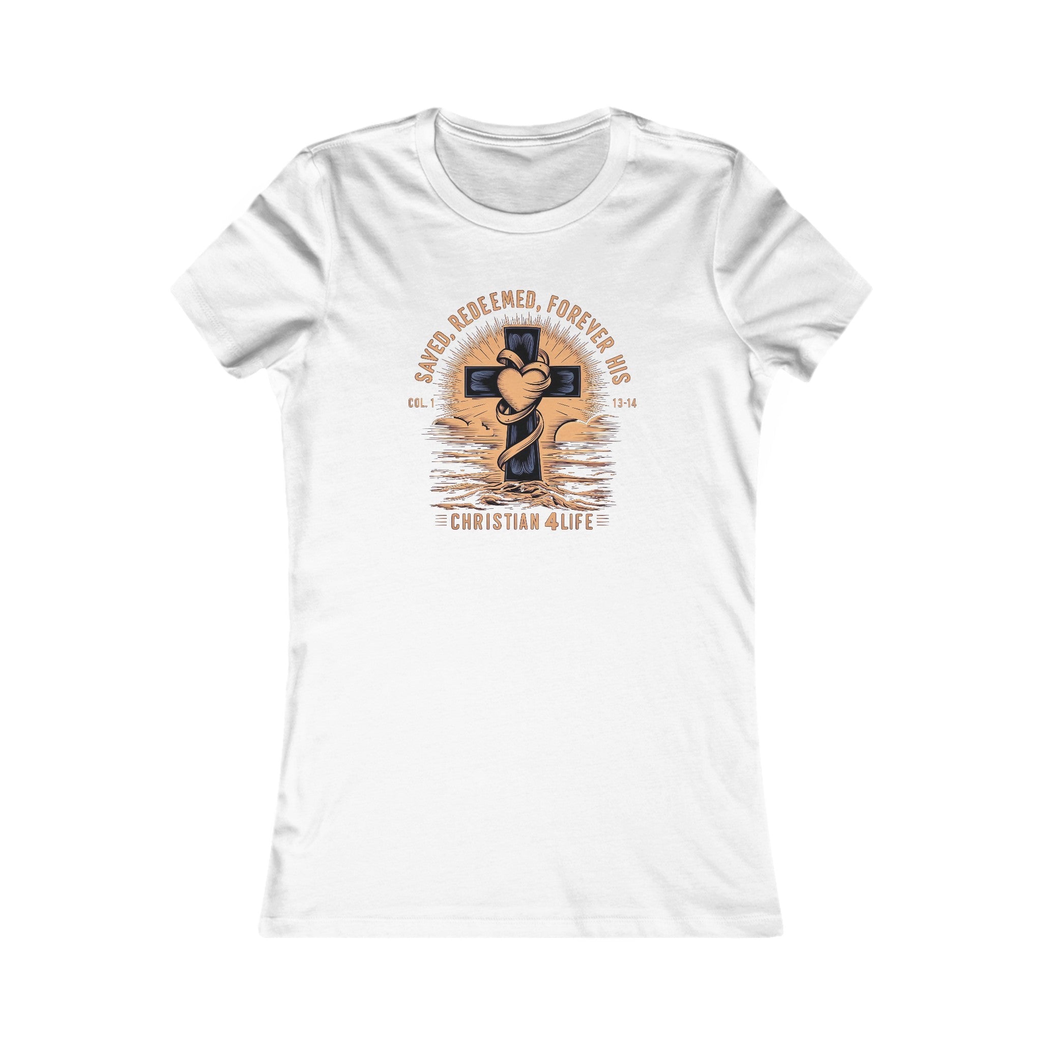 Women's "Saved, Redeemed, Forever His" inspirational Christian t-shirt