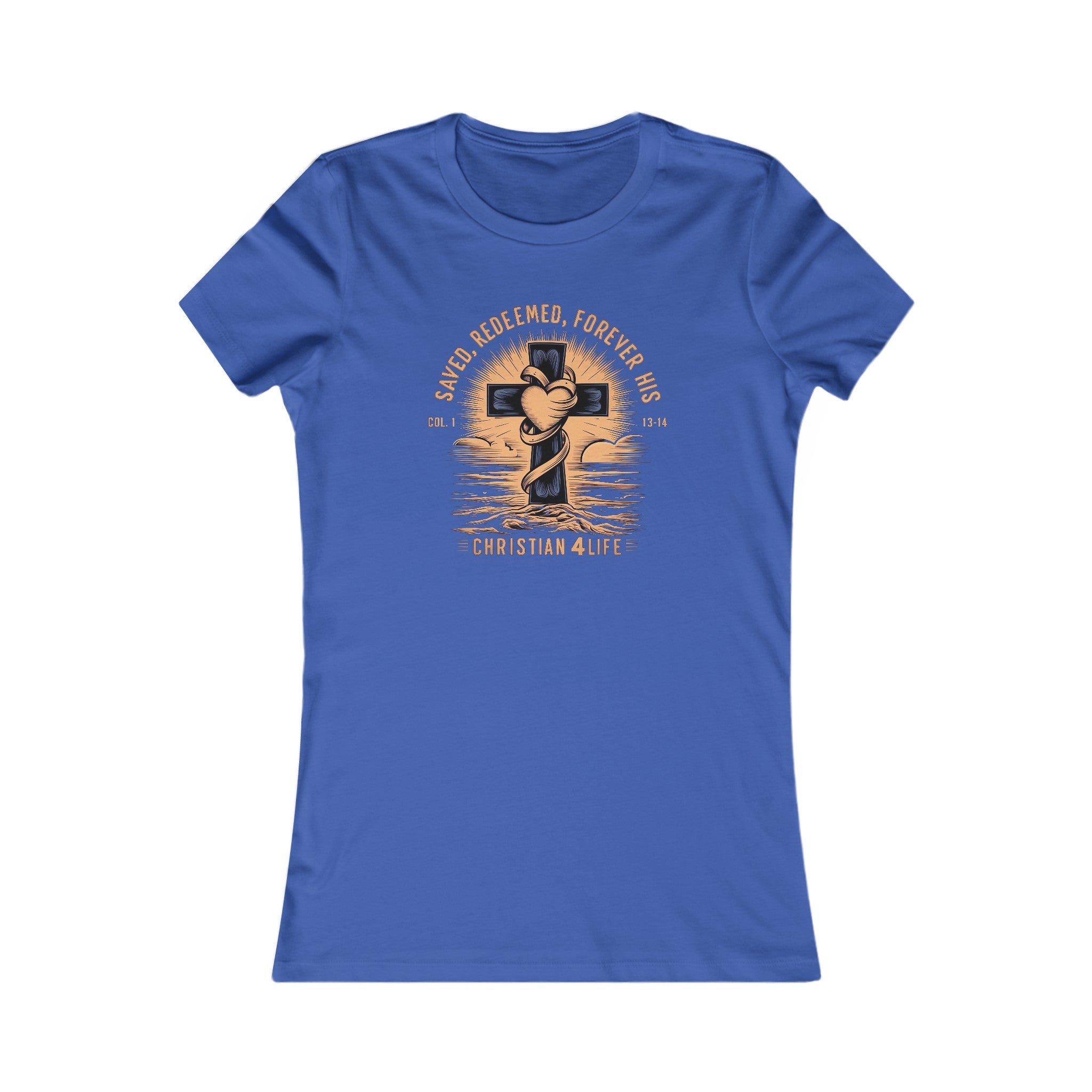 Women's "Saved, Redeemed, Forever His" inspirational Christian t-shirt