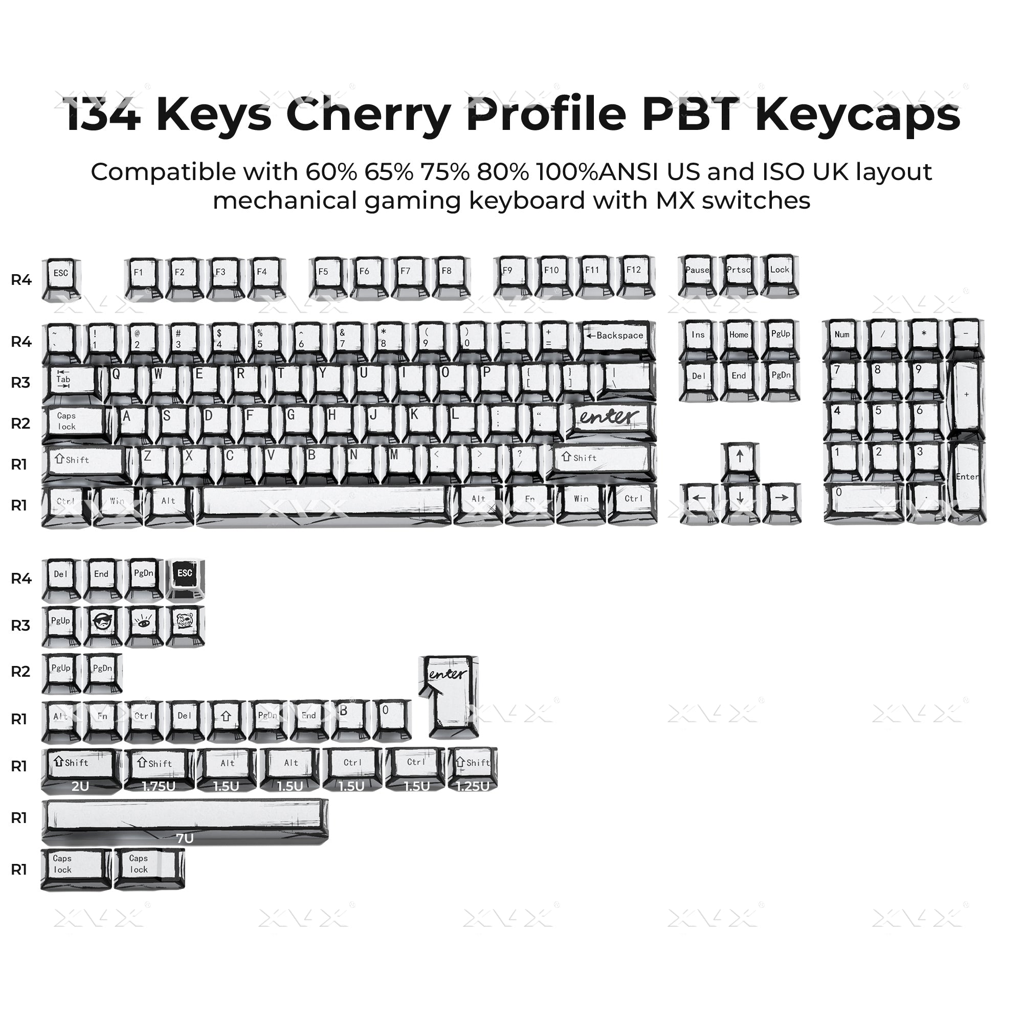 XVX Manga Theme Graffiti Cherry Profile 134-Key Dye-Sub PBT Keycap Set