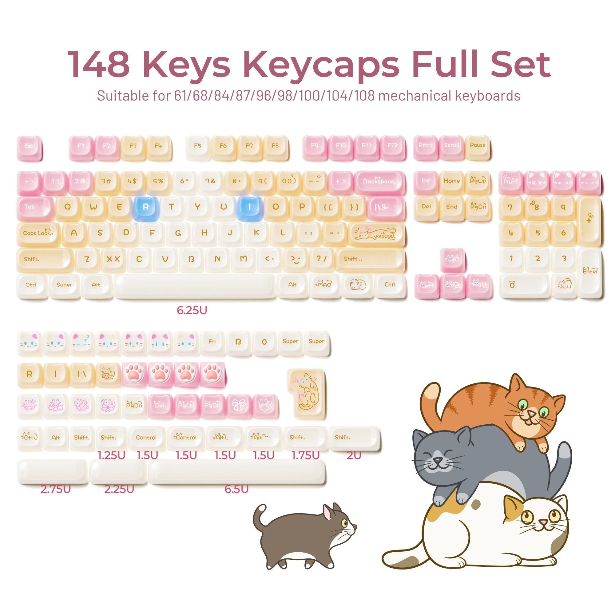 XVX House Cat Themed MAO Profile 149-Key Keycap Set