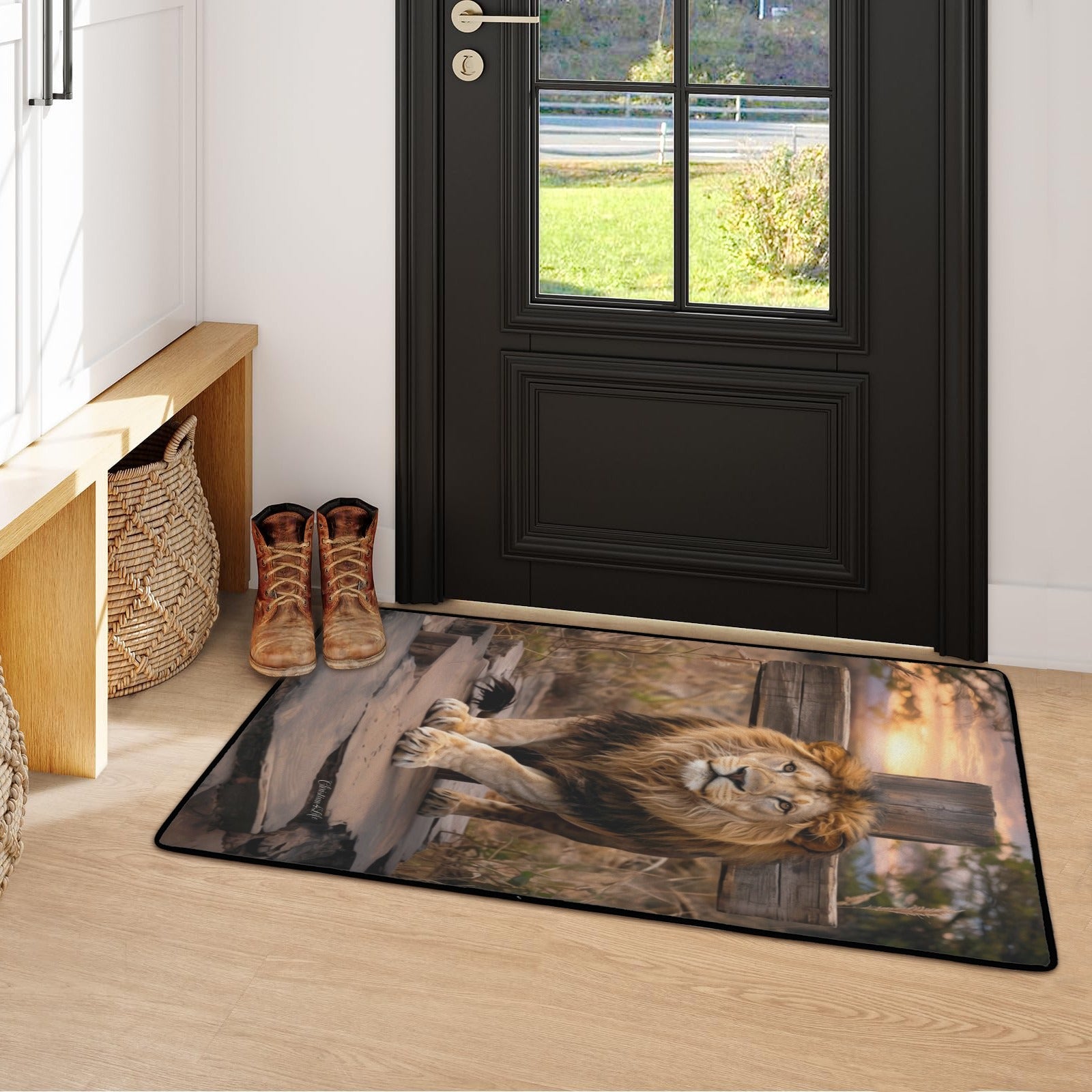 Lion of Judah, Rock and Cross - Area Rug with Black Binding 31"x20"