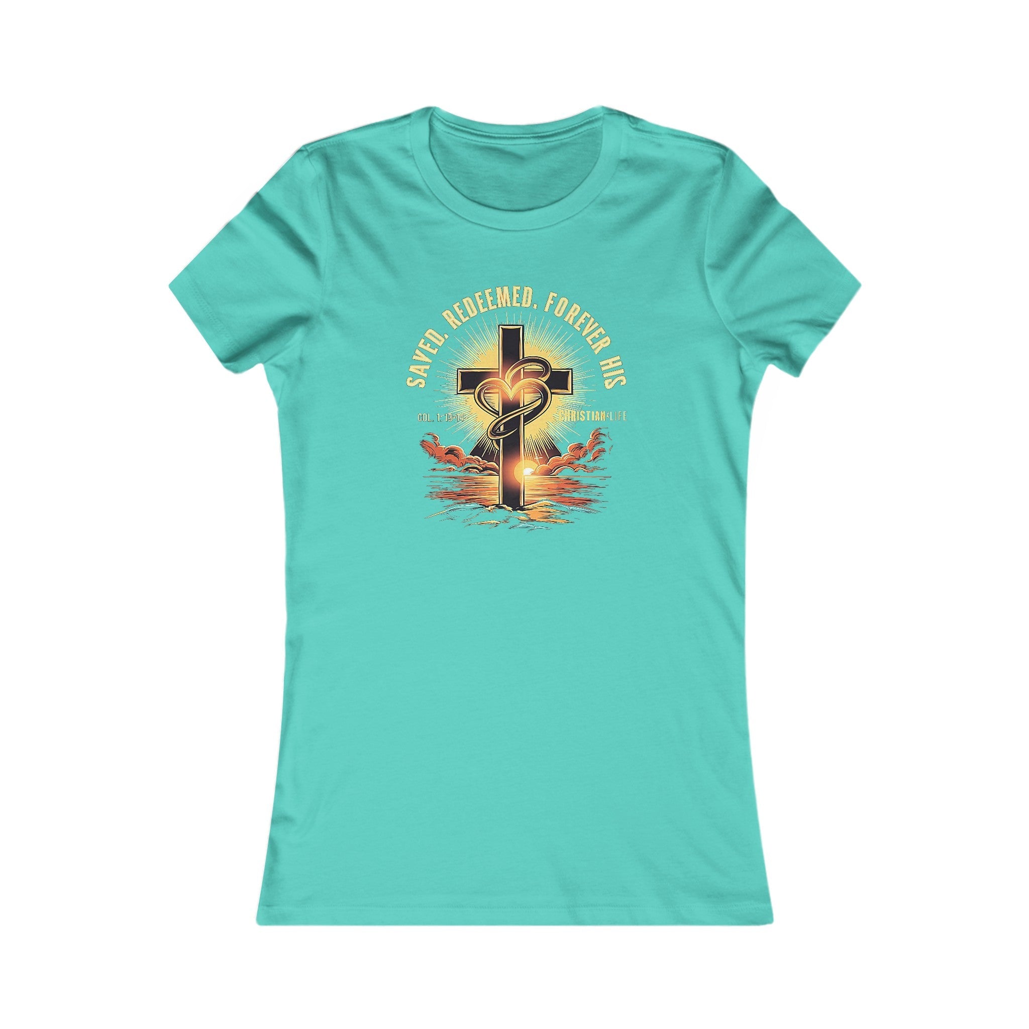 Women's "Saved, Redeemed, Forever His" inspirational style Christian t-shirt