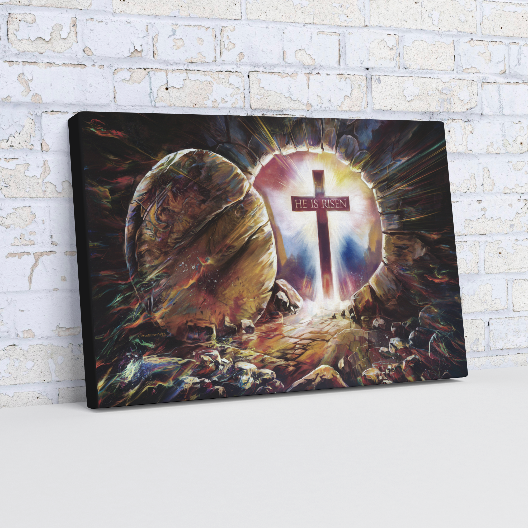 Colorful "He is Risen" Gallery Wrapped Canvas - Jesus Resurrection, Christian Easter Wall Art