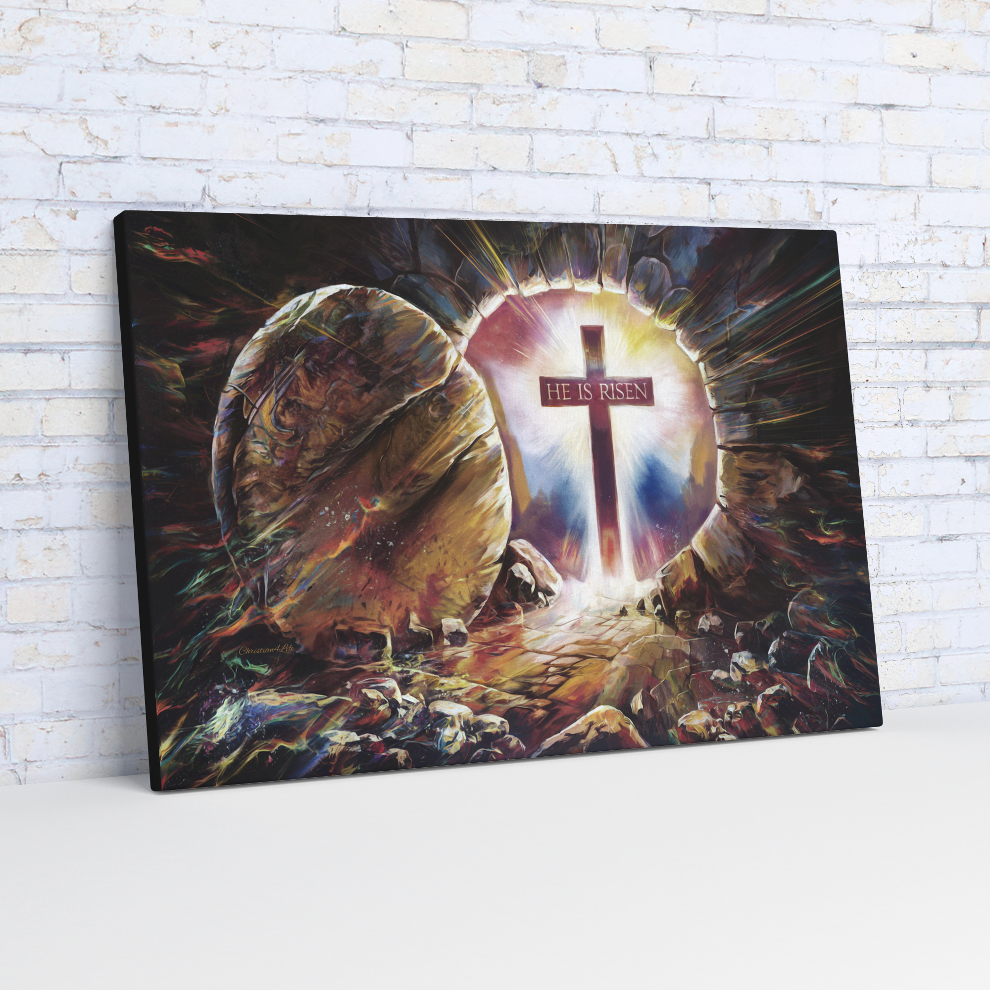 Colorful "He is Risen" Gallery Wrapped Canvas - Jesus Resurrection, Christian Easter Wall Art
