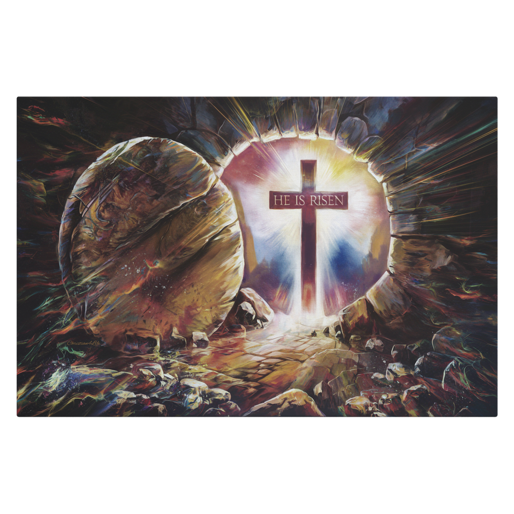 Colorful "He is Risen" Gallery Wrapped Canvas - Jesus Resurrection, Christian Easter Wall Art