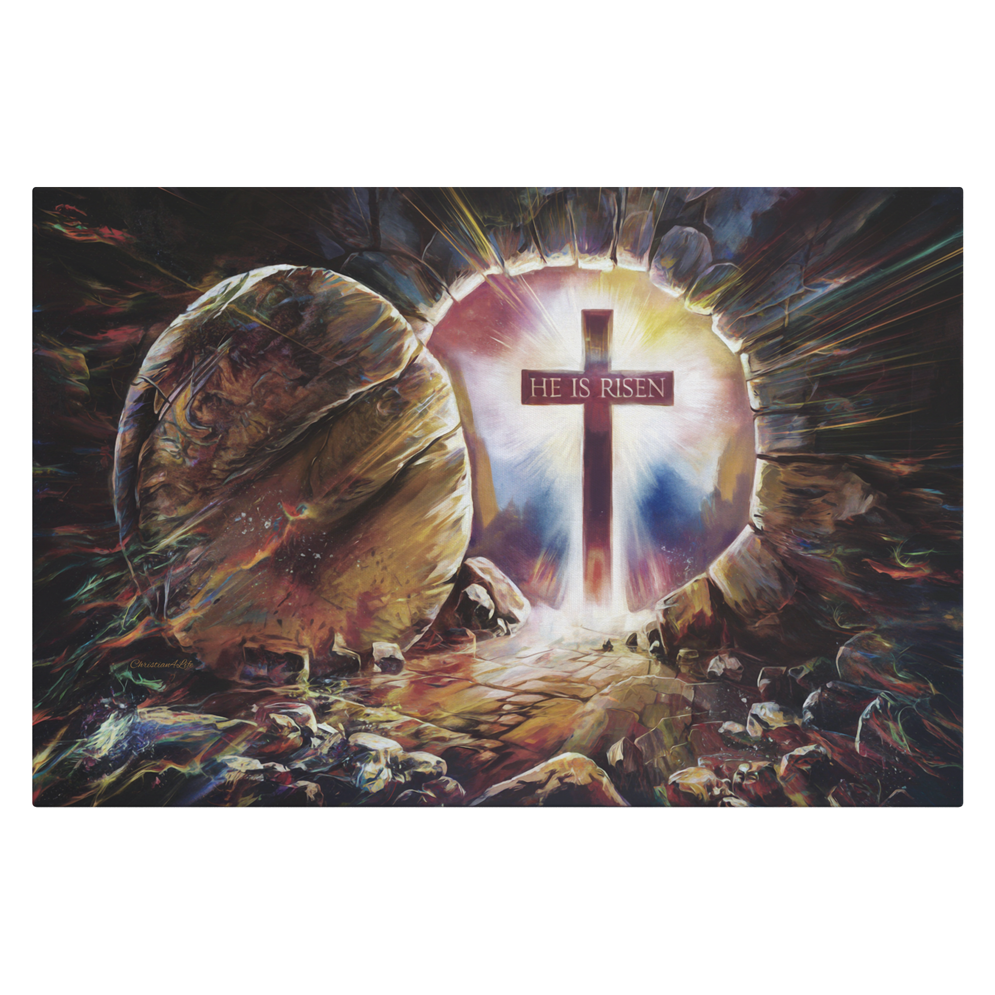 Colorful "He is Risen" Gallery Wrapped Canvas - Jesus Resurrection, Christian Easter Wall Art