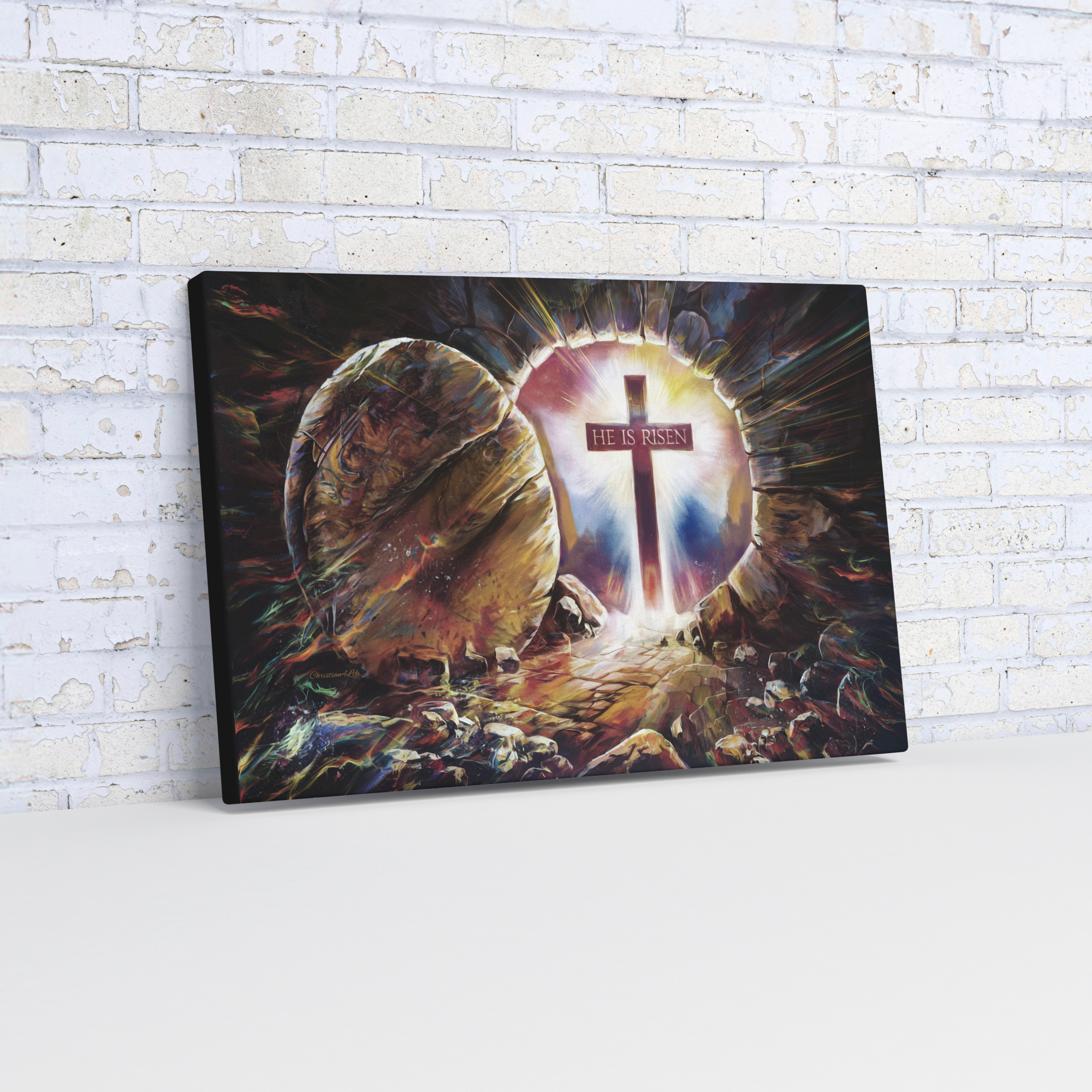 Colorful "He is Risen" Gallery Wrapped Canvas - Jesus Resurrection, Christian Easter Wall Art