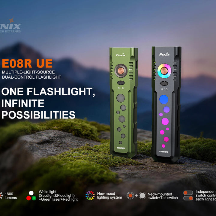 Fenix E08R UE Multi-Light EDC Flashlight With Red Light & Green Laser
