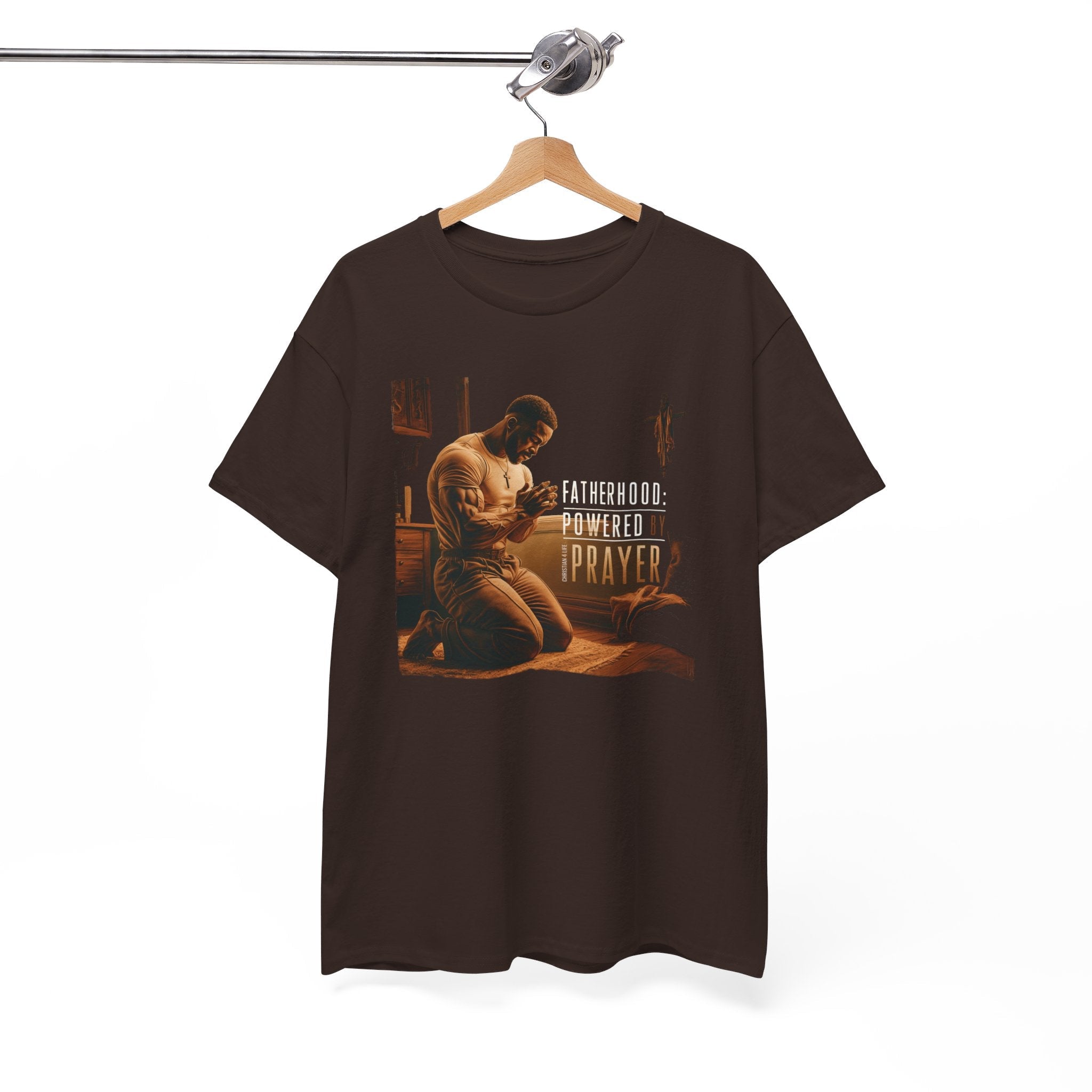 Christian Dad T-shirt "Fatherhood: Powered by Prayer" Heavy Cotton