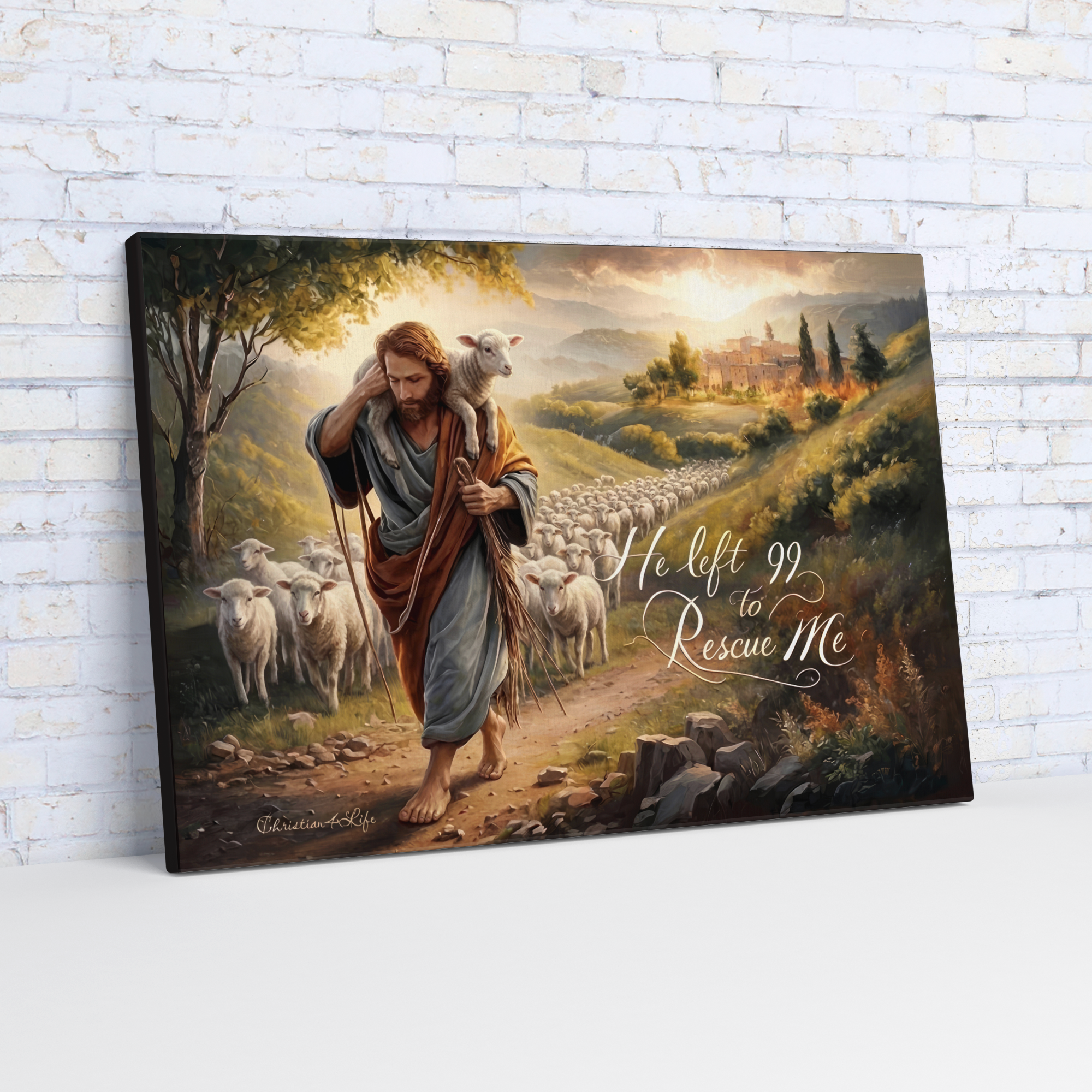 "He Left 99 To Rescue Me" Gallery Wrapped Christian Wall Art Canvas