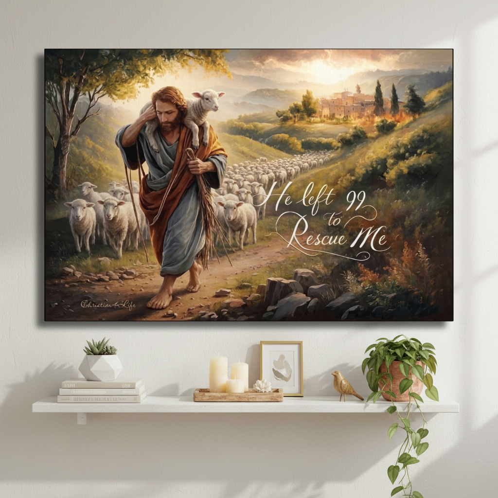 "He Left 99 To Rescue Me" Gallery Wrapped Christian Wall Art Canvas