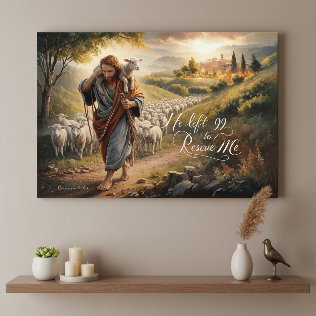 "He Left 99 To Rescue Me" Gallery Wrapped Christian Wall Art Canvas