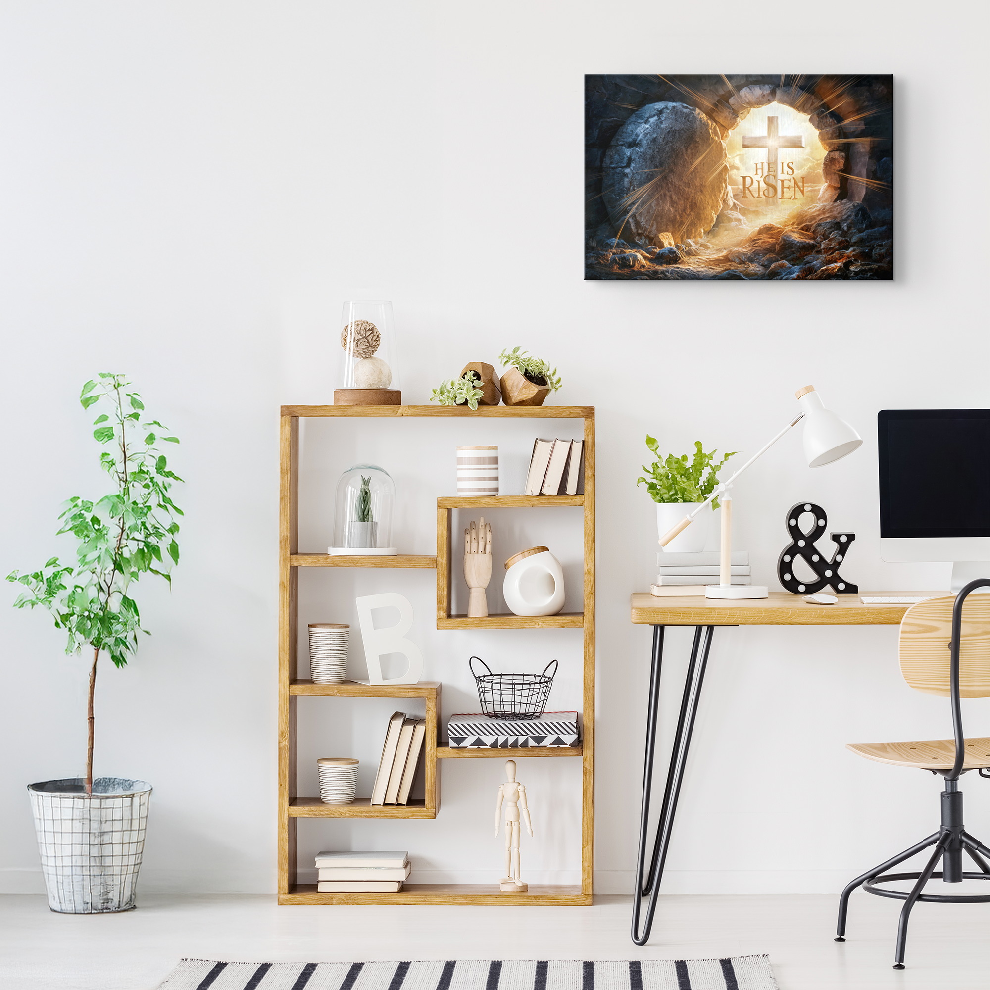 "He is Risen" -Open Tomb and Cross, Christian Gallery Wrapped Canvas, Easter Wall Art