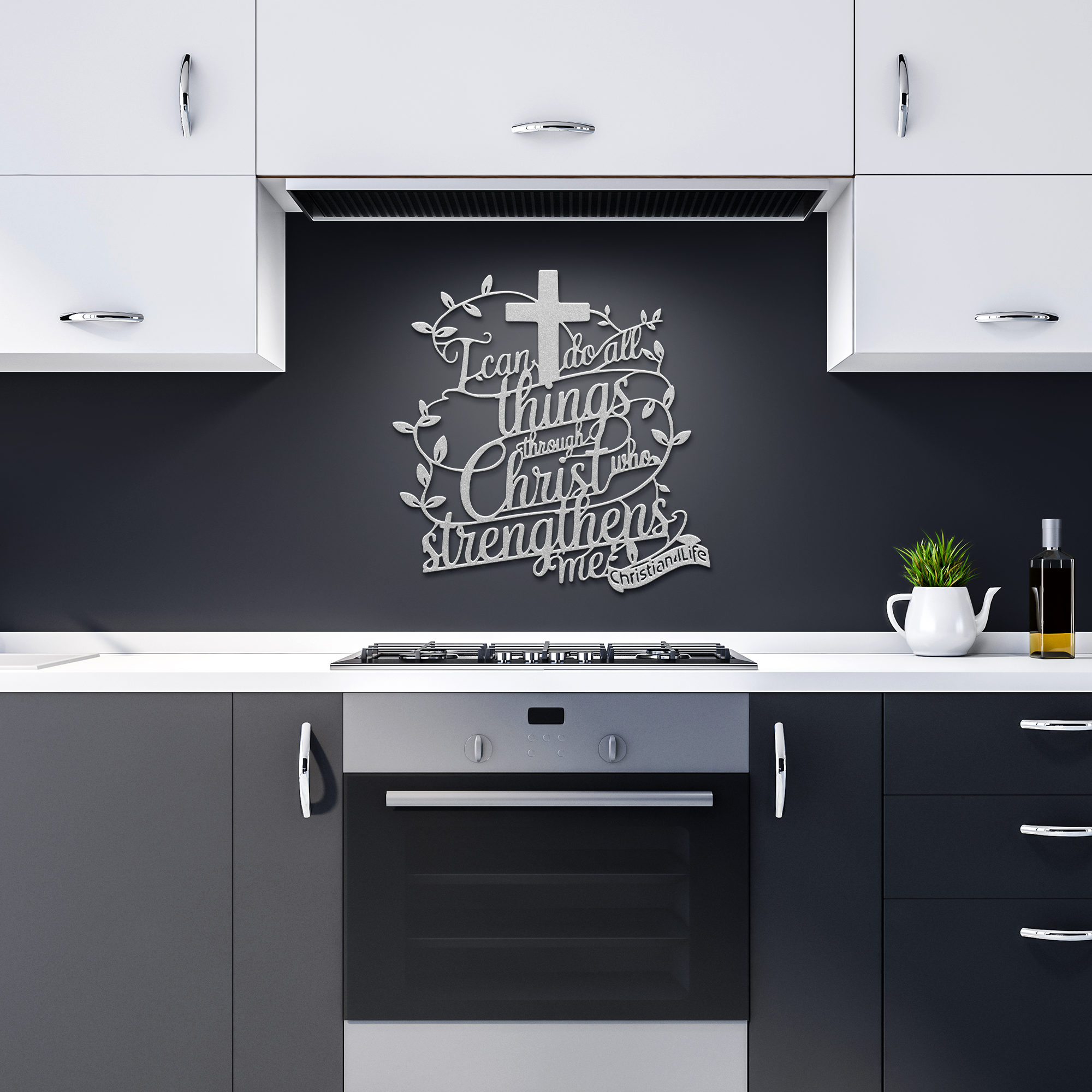 "I can do all things through Christ who strengthens me" Christian die-cut metal sign, Christian Metal Sign, Christian Metal Wall Art (red or silver)