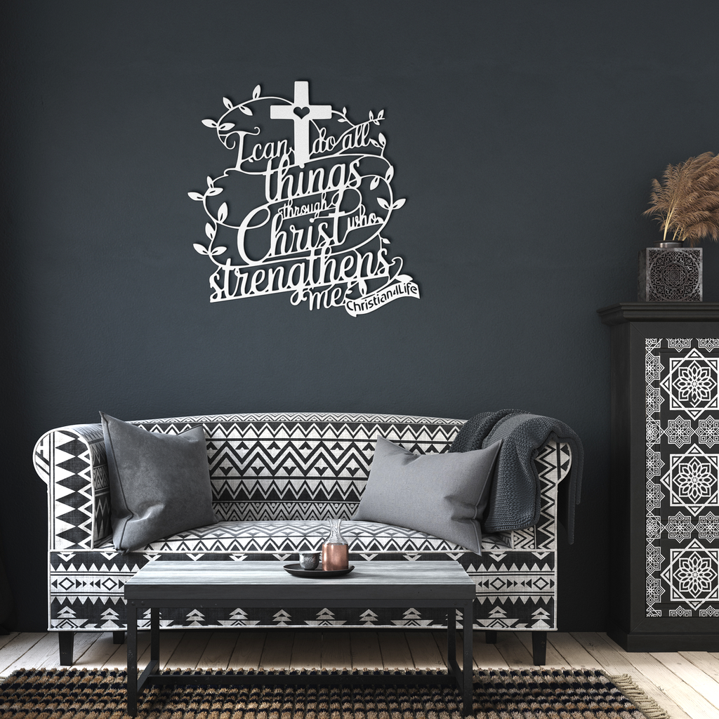 "I can do all things through Christ who strengthens me" Christian die-cut metal sign (with Heart)