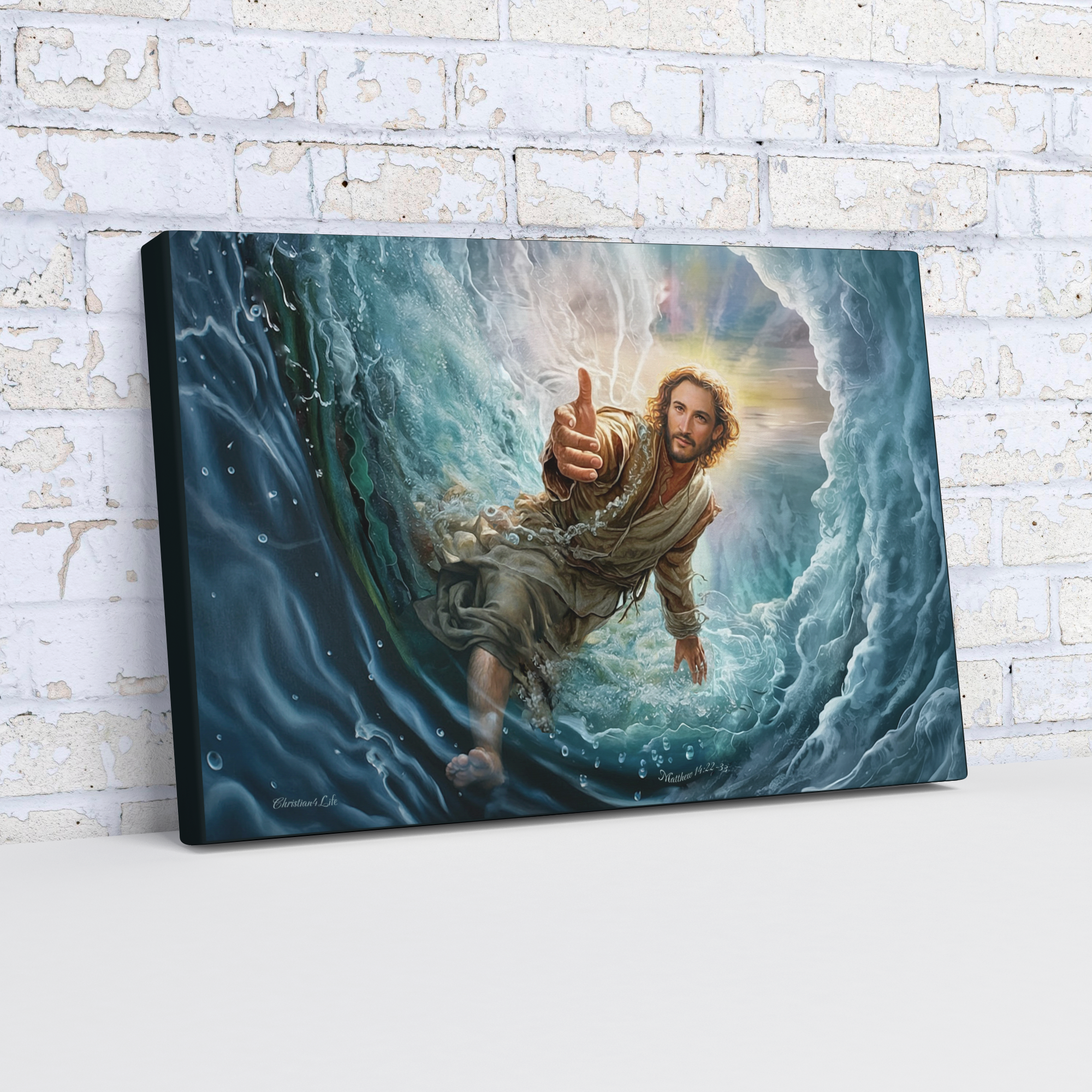 Jesus Reaches Down to Rescue and Lift You Out of the Water - Christian Gallery Wrapped Canvas Wall Art Print