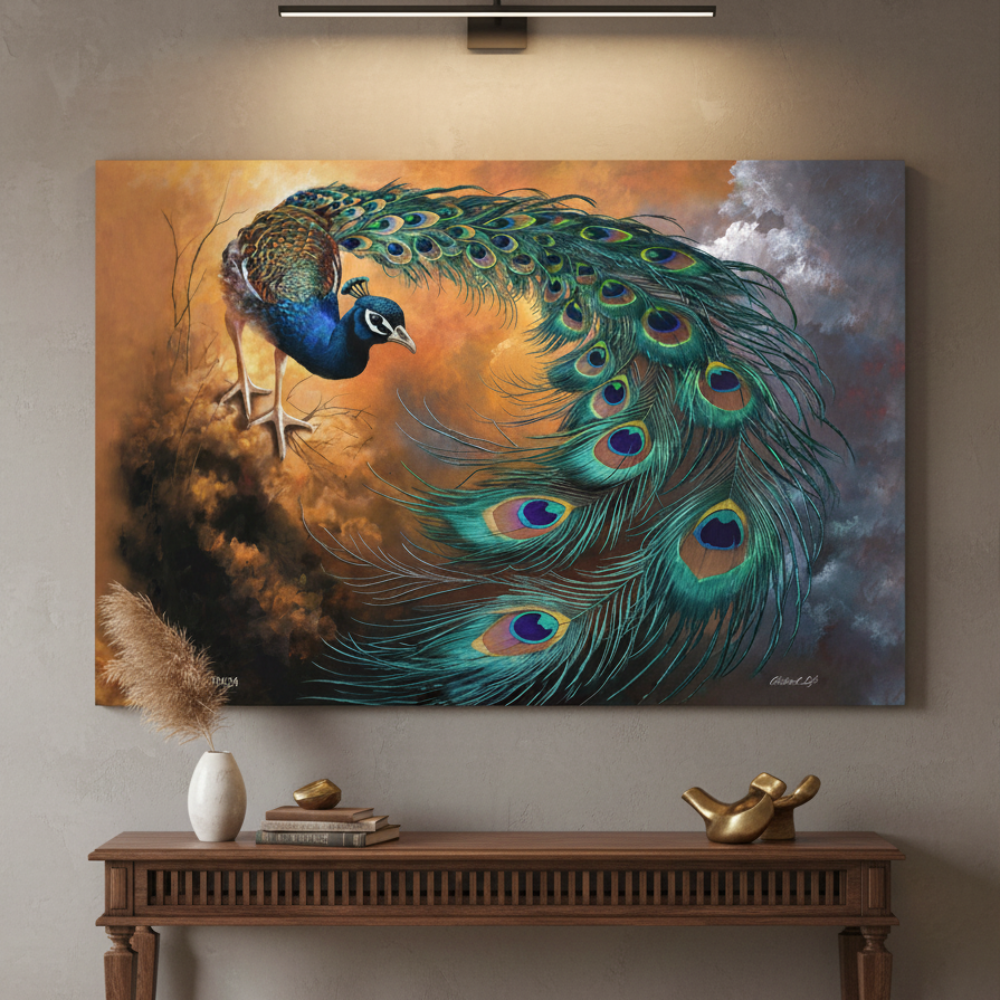 Peacock canvas art print - a vibrant and elegant statement Peacock art piece