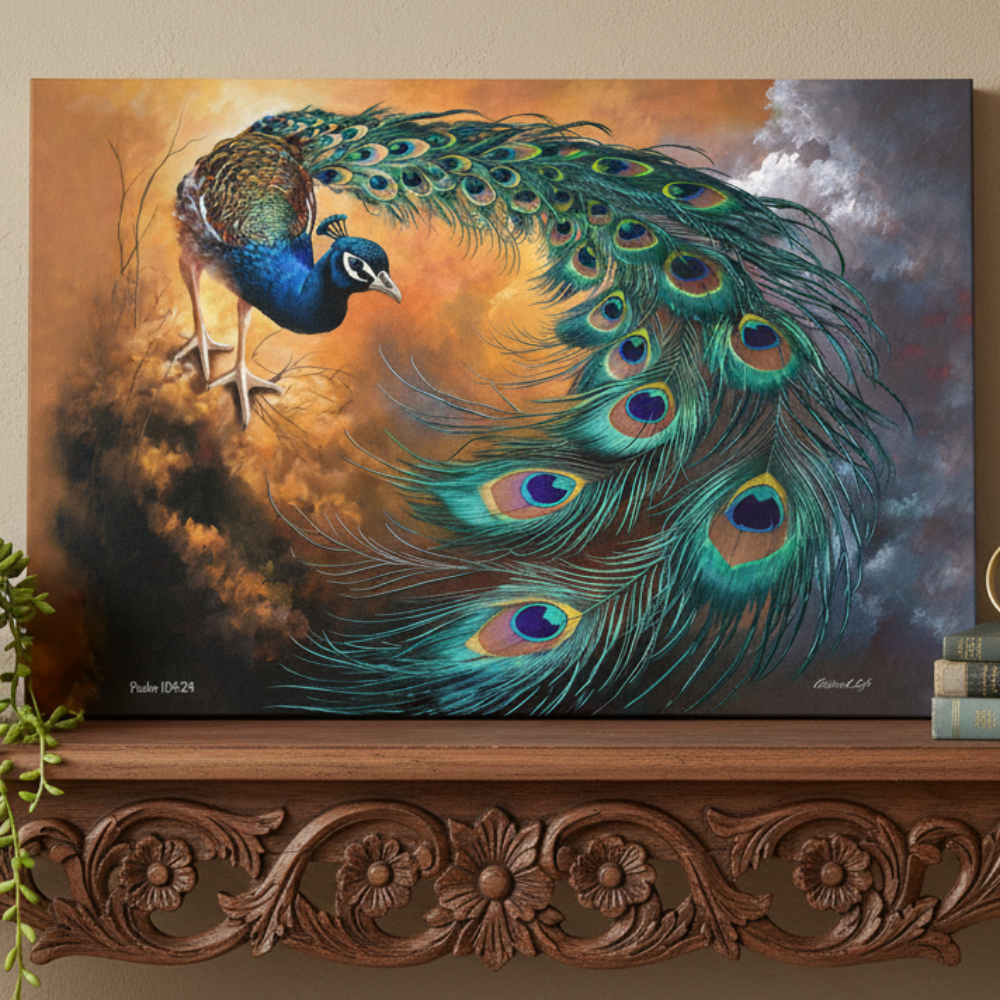 Peacock canvas art print - a vibrant and elegant statement Peacock art piece