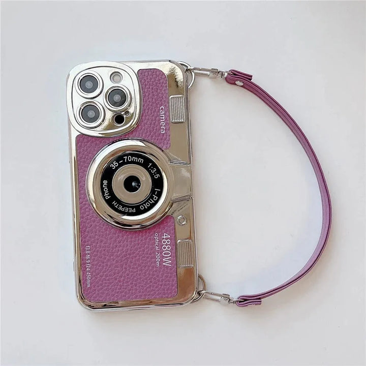 Luxury Retro Stereo Camera Lanyard iPhone Case