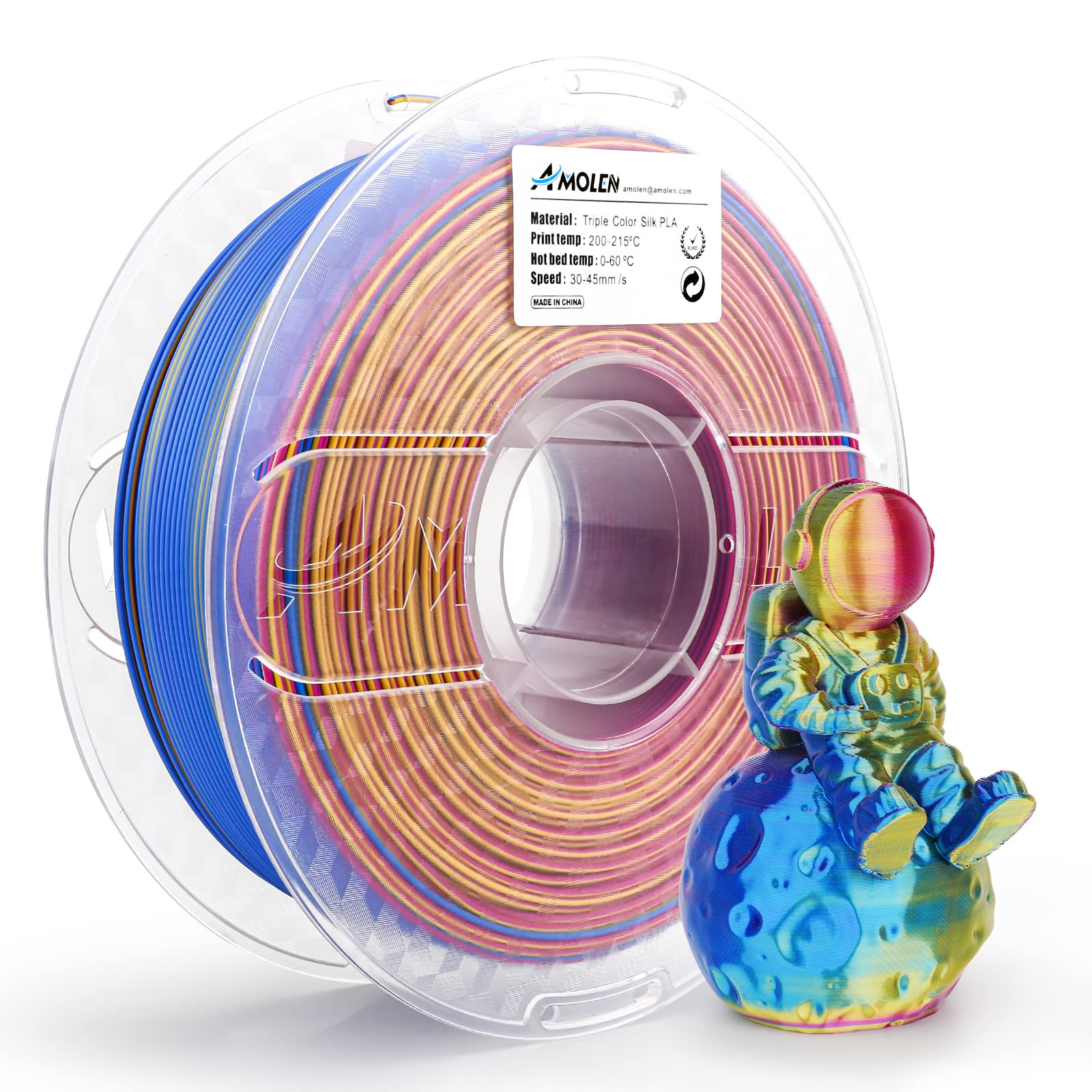 PLA Silk Triple Color 1.75mm, 1KG/2.2LB