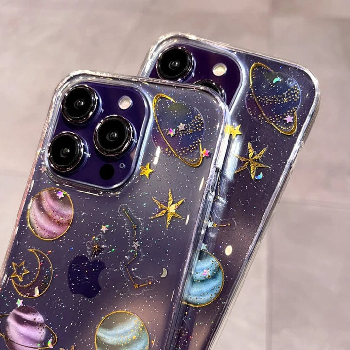 Bling Glitter Planet Stars Clear iPhone Case
