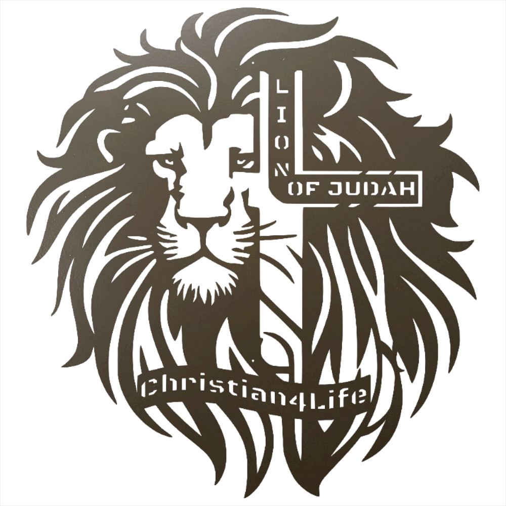 Lion of Judah, - Lion and Cross Christian die-cut metal sign, Christian Metal Sign, Christian Wall Art