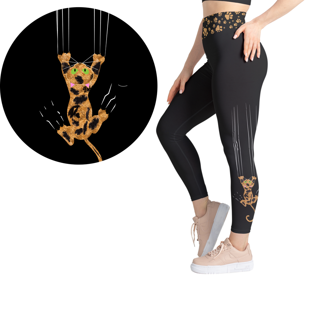 Patchwork Paws Tortoiseshell Scratch Kitty Leggings- Full Length or Capri  Pockets -Pre Order