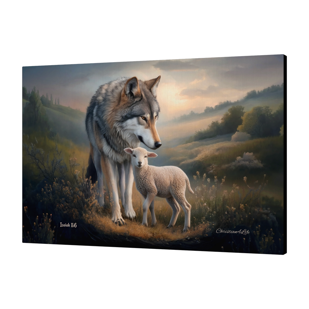 Wolf and Lamb, Christian Wall Art, Gallery Wrapped Canvas, Isaiah 11:6