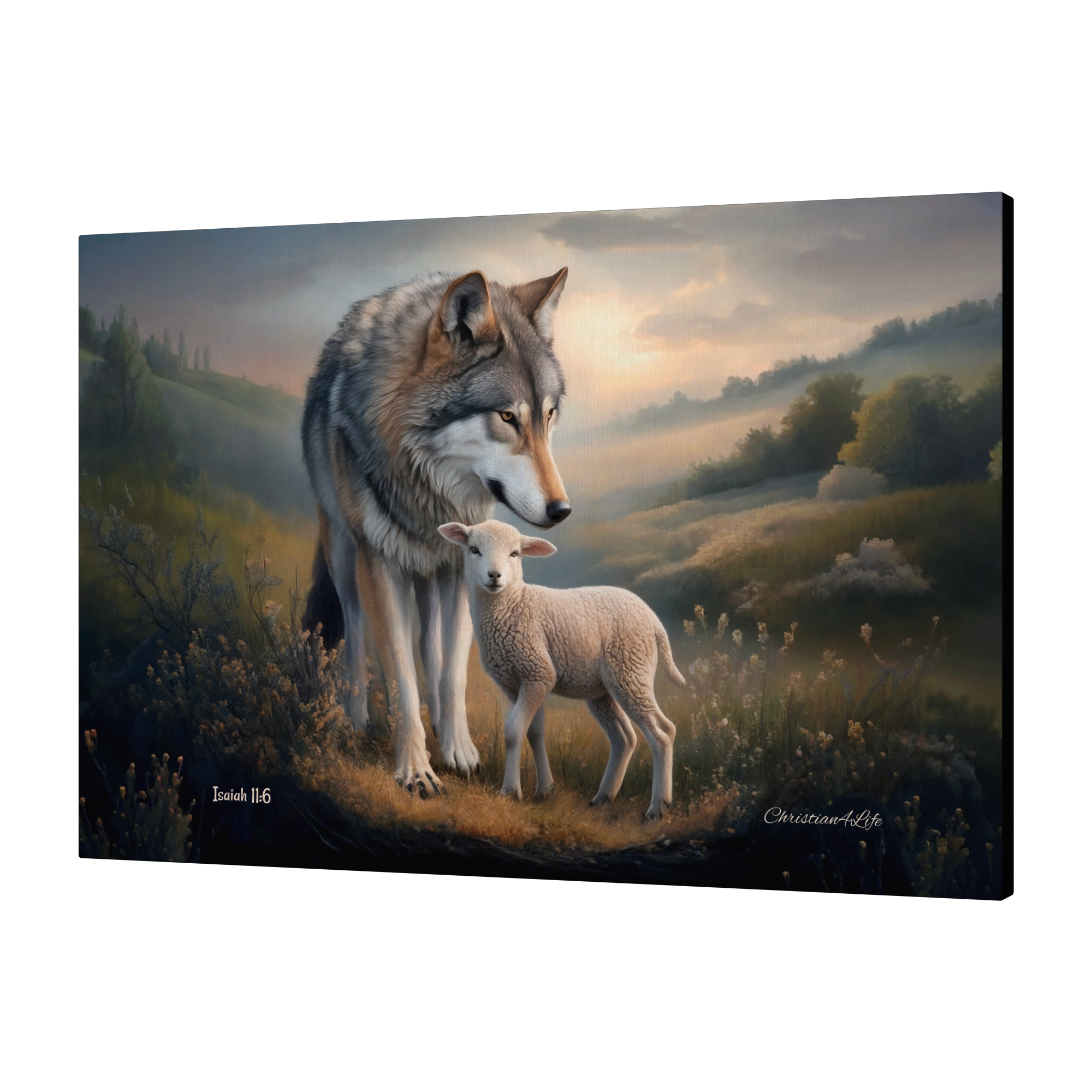 Wolf and Lamb, Christian Wall Art, Gallery Wrapped Canvas, Isaiah 11:6