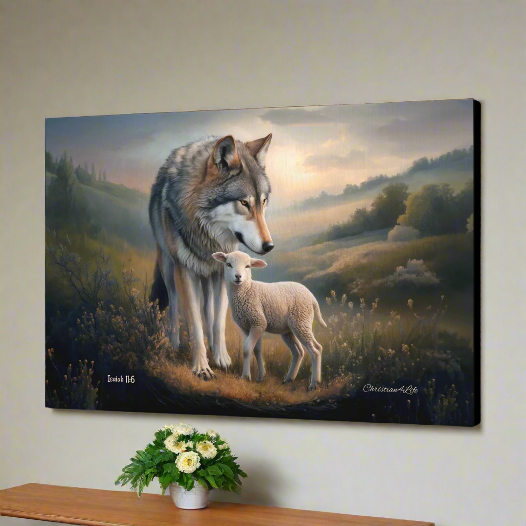 Wolf and Lamb, Christian Wall Art, Gallery Wrapped Canvas, Isaiah 11:6