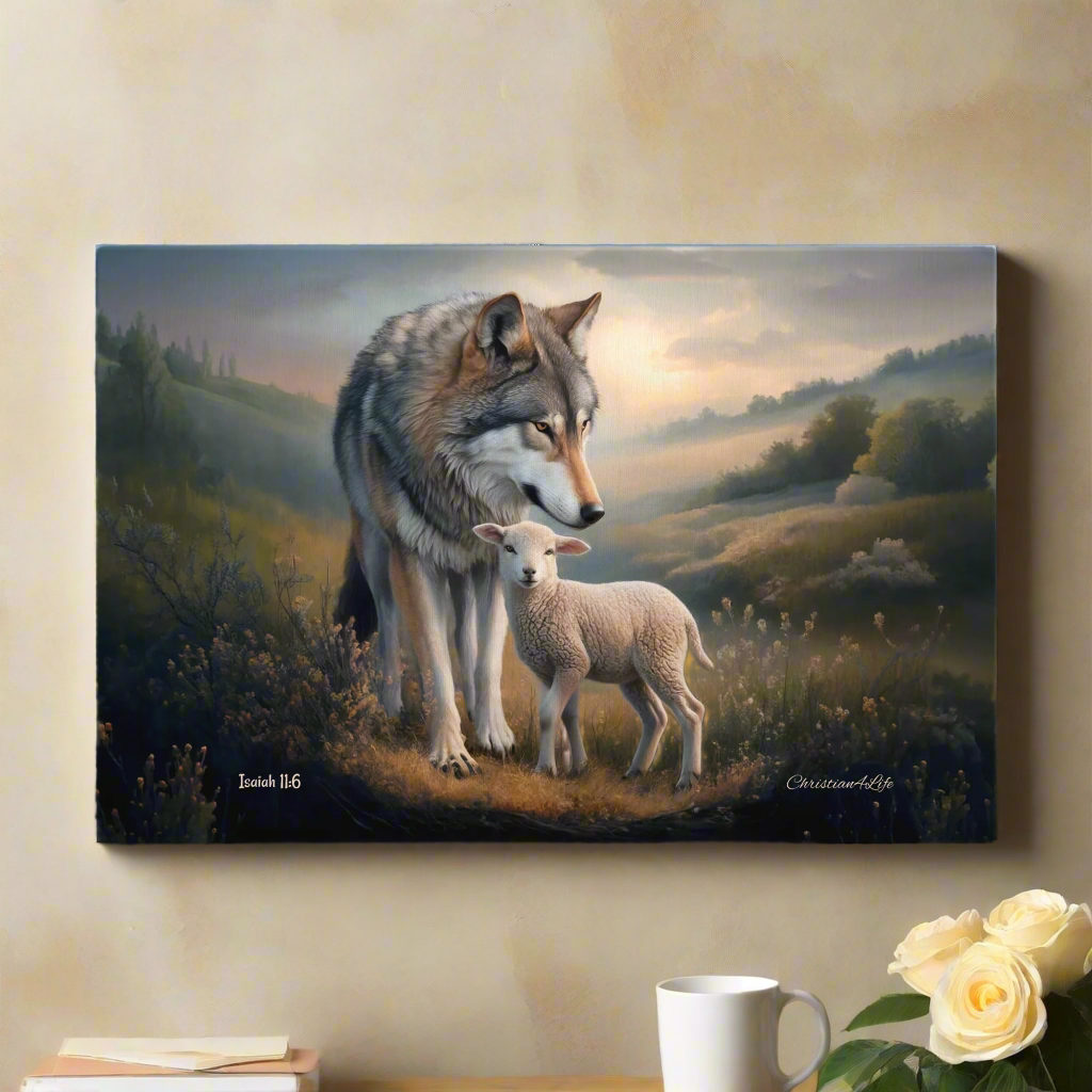 Wolf and Lamb, Christian Wall Art, Gallery Wrapped Canvas, Isaiah 11:6
